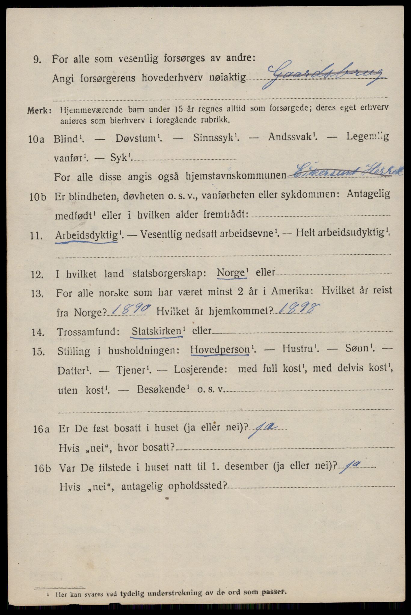 SAST, 1920 census for Eigersund, 1920, p. 1174