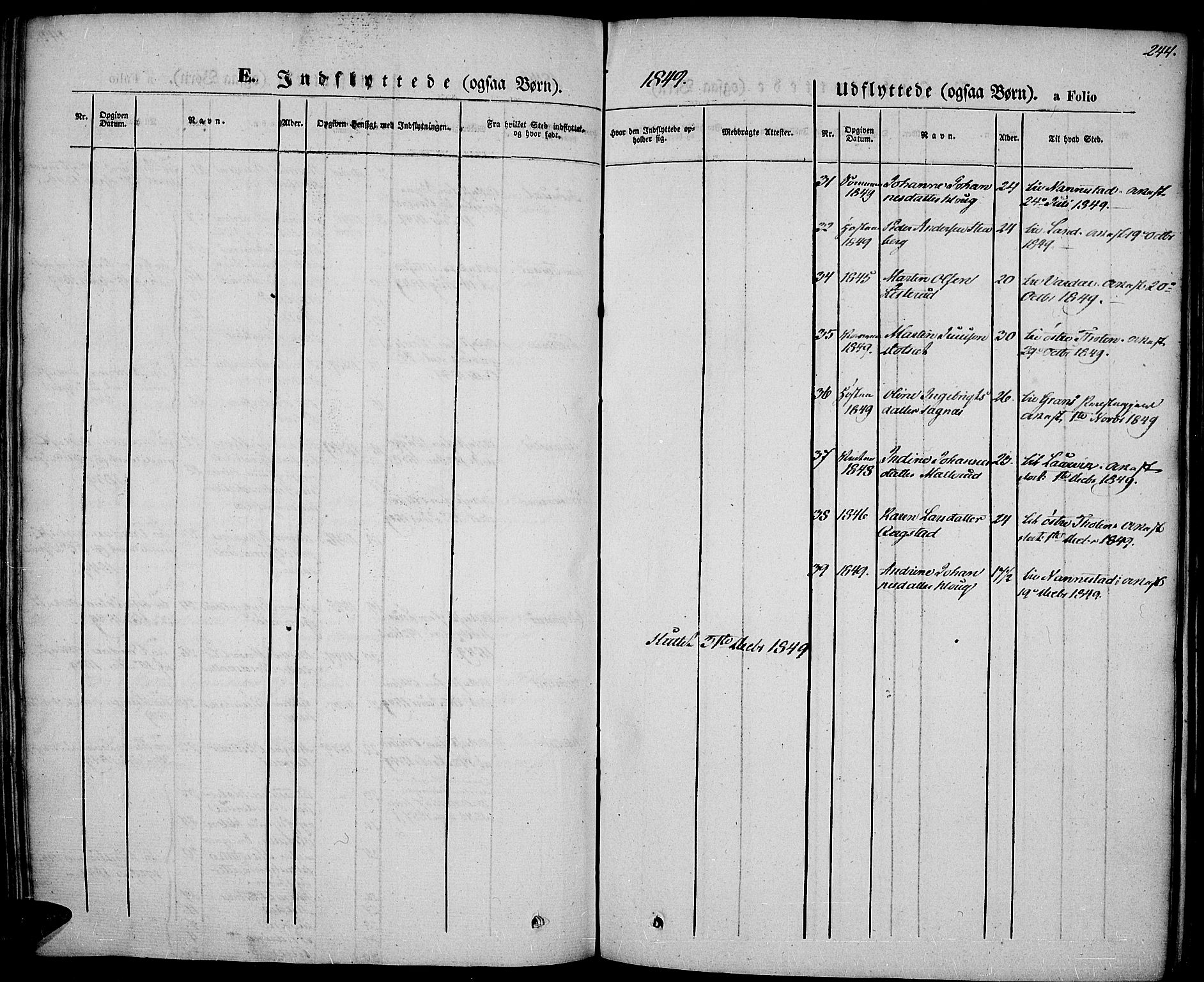 Vestre Toten prestekontor, SAH/PREST-108/H/Ha/Haa/L0004: Parish register (official) no. 4, 1844-1849, p. 244