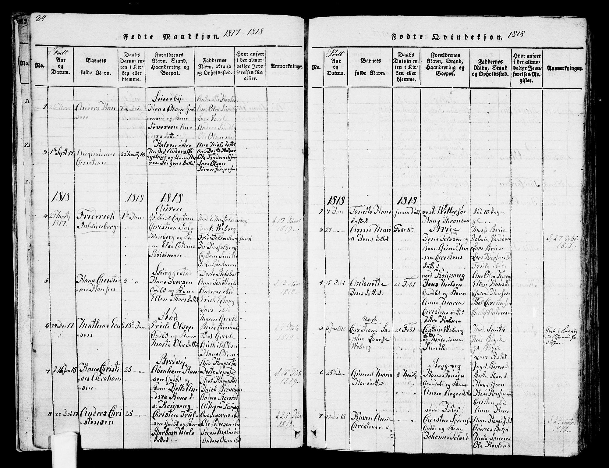 Tjølling kirkebøker, SAKO/A-60/F/Fa/L0005: Parish register (official) no. 5, 1814-1836, p. 34-35