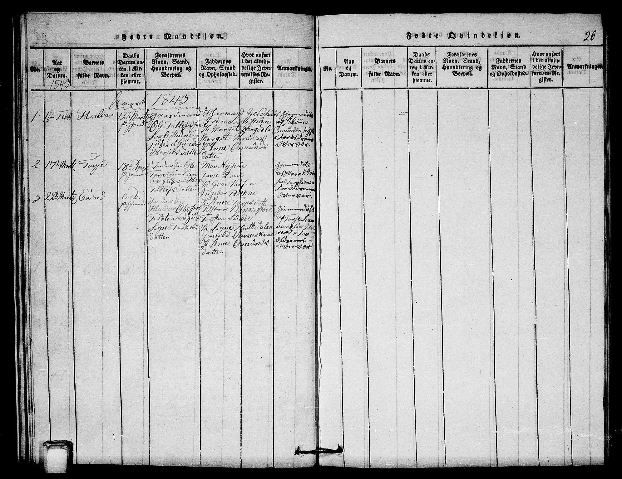 Vinje kirkebøker, SAKO/A-312/G/Gb/L0001: Parish register (copy) no. II 1, 1814-1843, p. 26