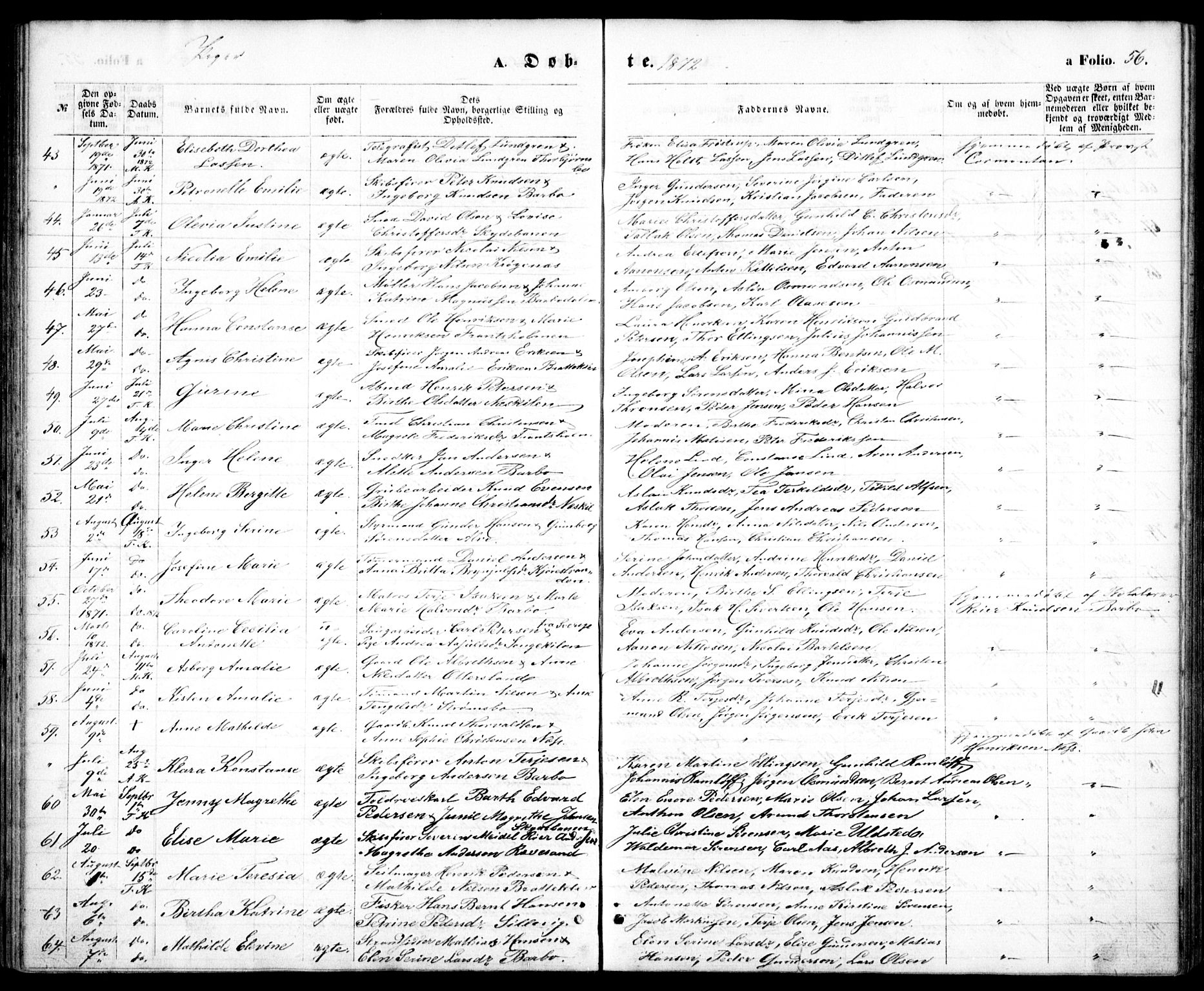 Tromøy sokneprestkontor, AV/SAK-1111-0041/F/Fb/L0004: Parish register (copy) no. B 4, 1869-1877, p. 56