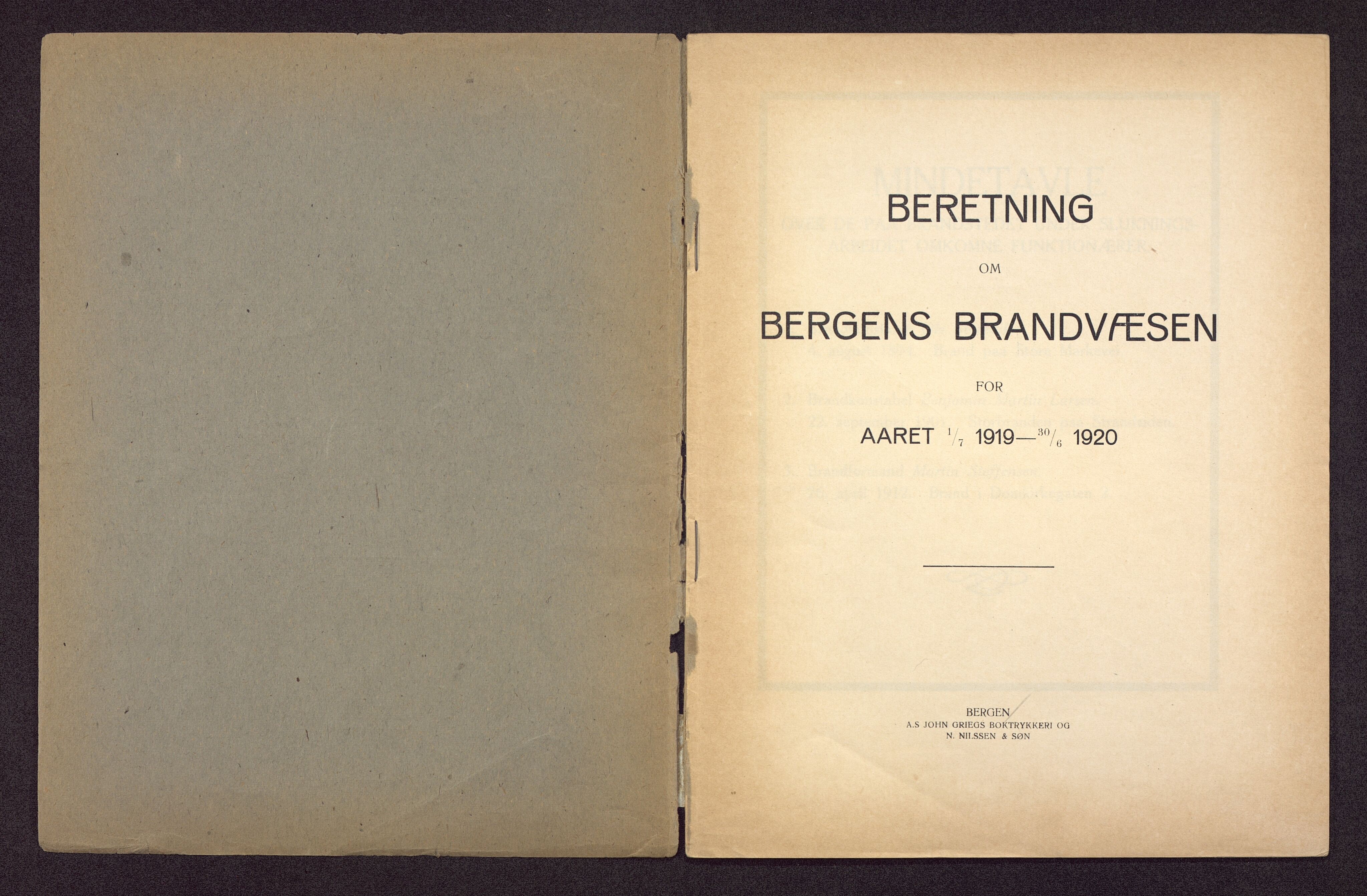 Bergen kommune. Brannvesenet (1863-1971), BBA/A-1181/X/Xa/L0004: Årsberetning, 1919-1920
