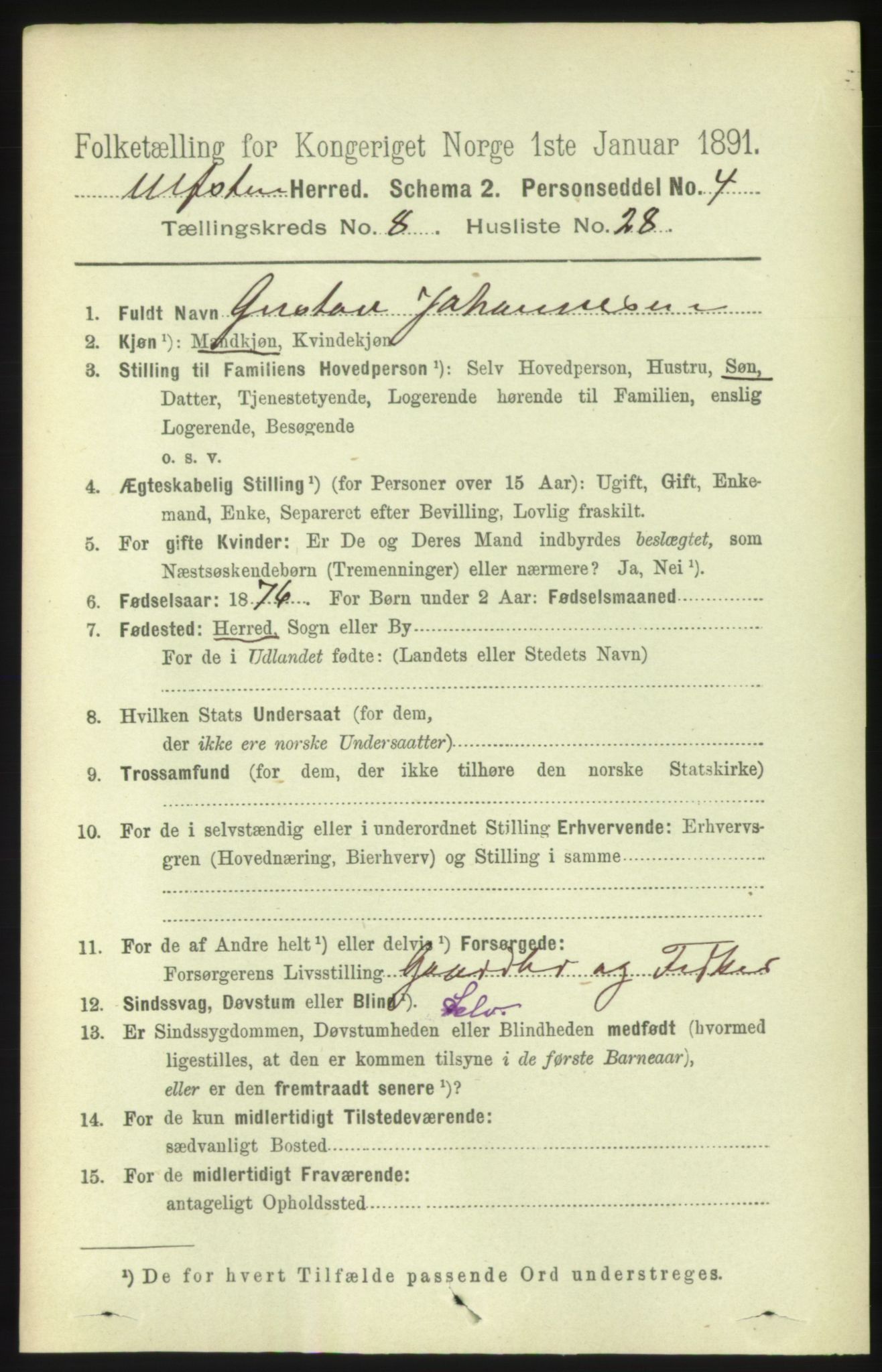 RA, 1891 census for 1516 Ulstein, 1891, p. 2693