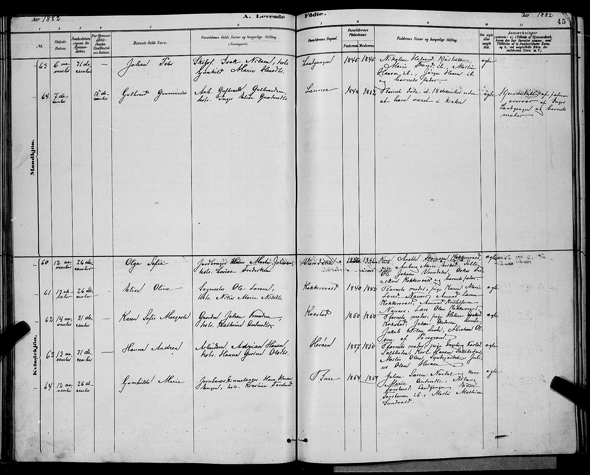 Eidanger kirkebøker, AV/SAKO-A-261/G/Ga/L0002: Parish register (copy) no. 2, 1879-1892, p. 45