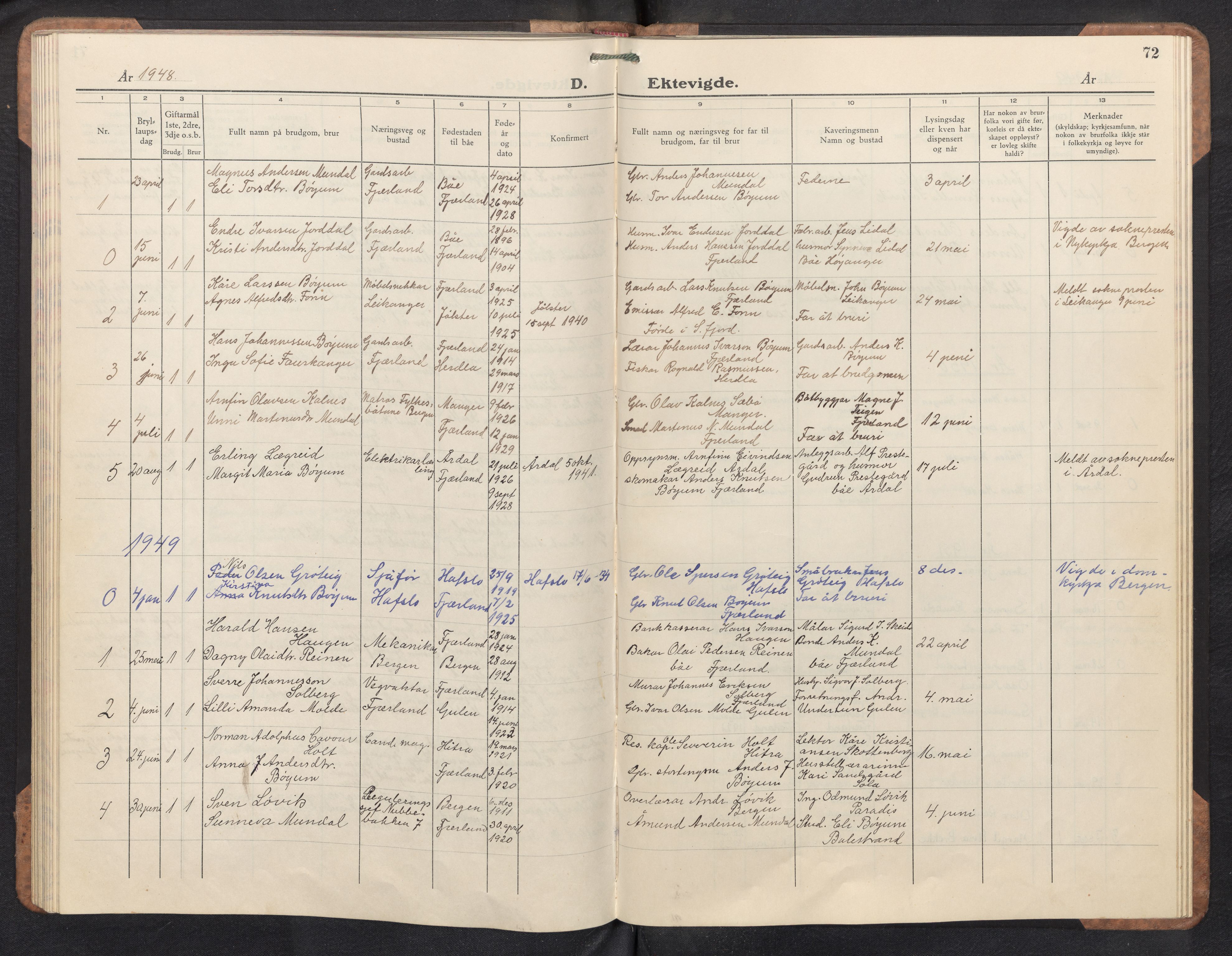 Balestrand sokneprestembete, AV/SAB-A-79601/H/Hab/Habb/L0003: Parish register (copy) no. B 3, 1941-1967, p. 71b-72a