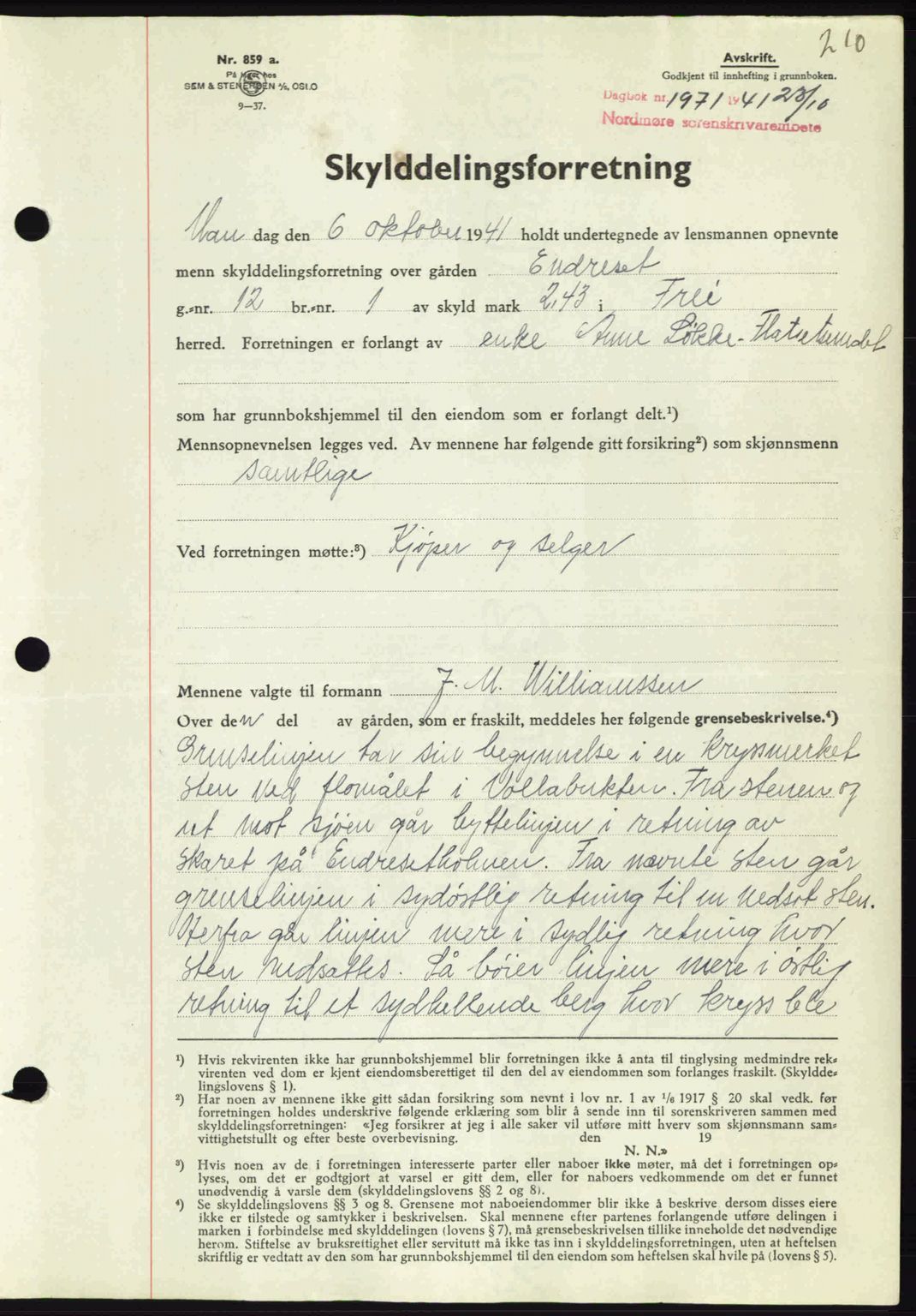 Nordmøre sorenskriveri, AV/SAT-A-4132/1/2/2Ca: Mortgage book no. A91, 1941-1942, Diary no: : 1971/1941