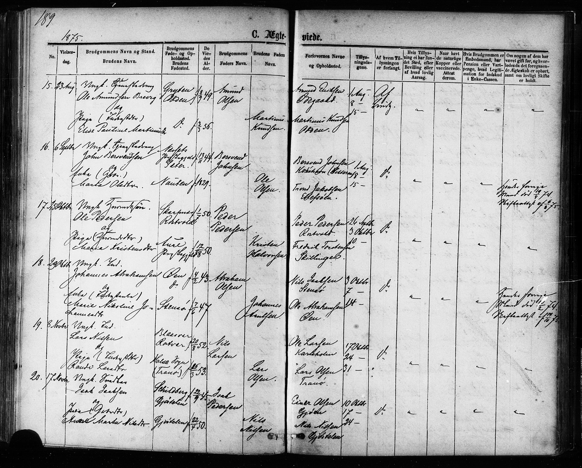 Ministerialprotokoller, klokkerbøker og fødselsregistre - Møre og Romsdal, AV/SAT-A-1454/581/L0938: Parish register (official) no. 581A06, 1873-1879, p. 189