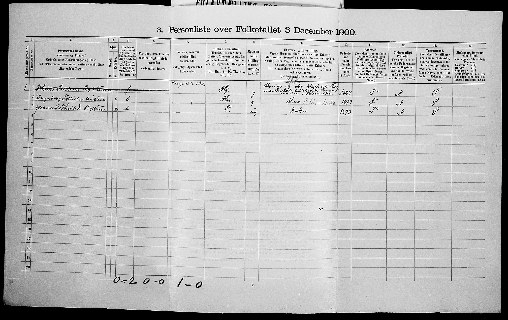 SAK, 1900 census for Valle, 1900, p. 208