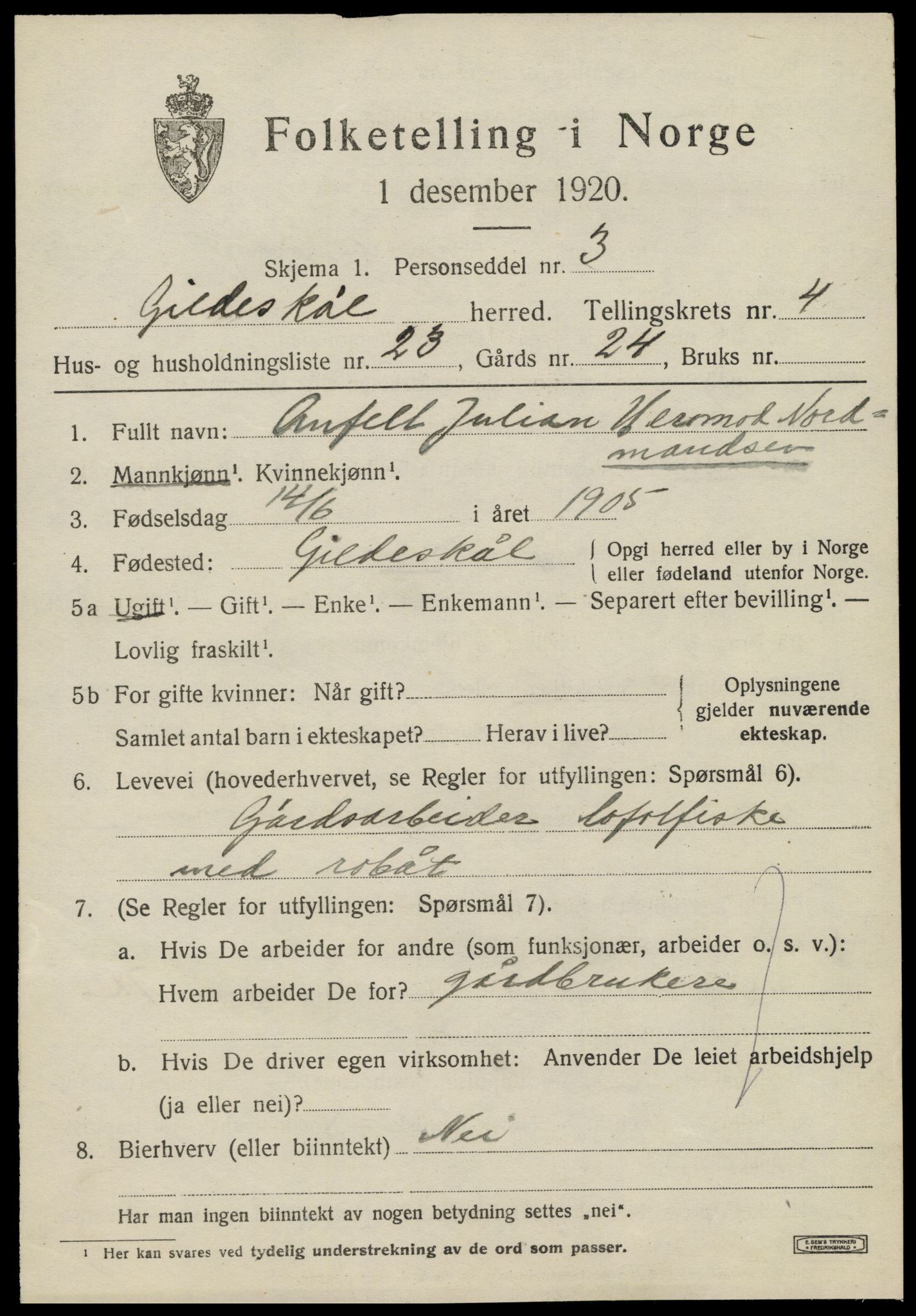 SAT, 1920 census for Gildeskål, 1920, p. 3996