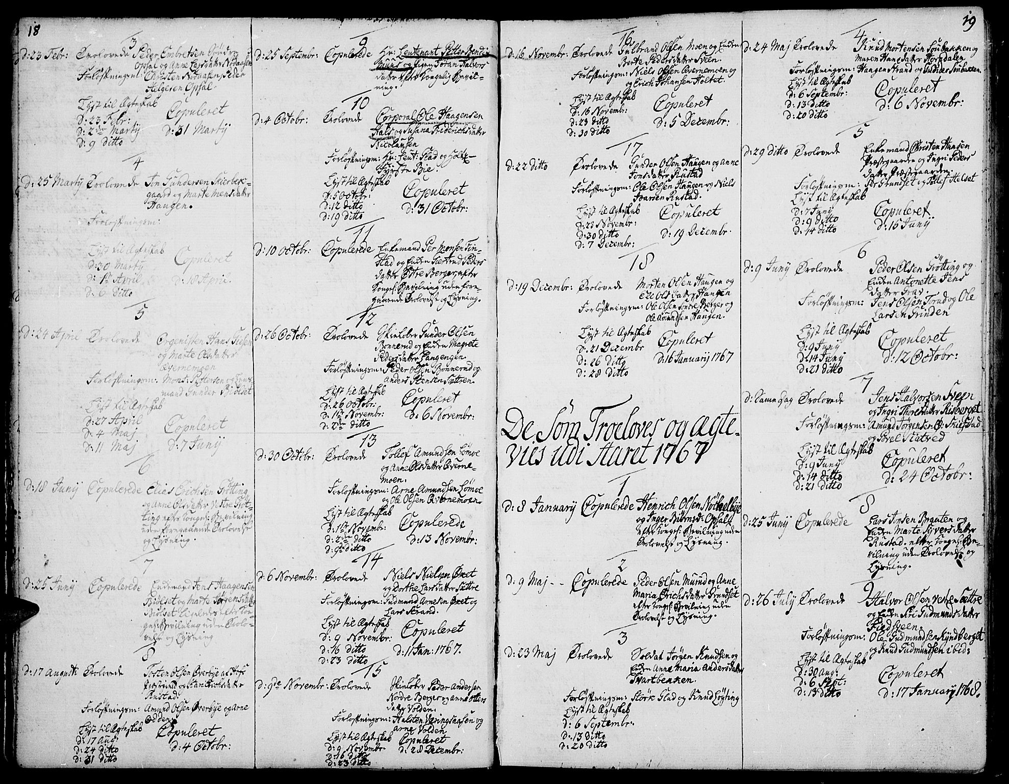 Elverum prestekontor, SAH/PREST-044/H/Ha/Haa/L0003: Parish register (official) no. 3, 1757-1776, p. 18-19