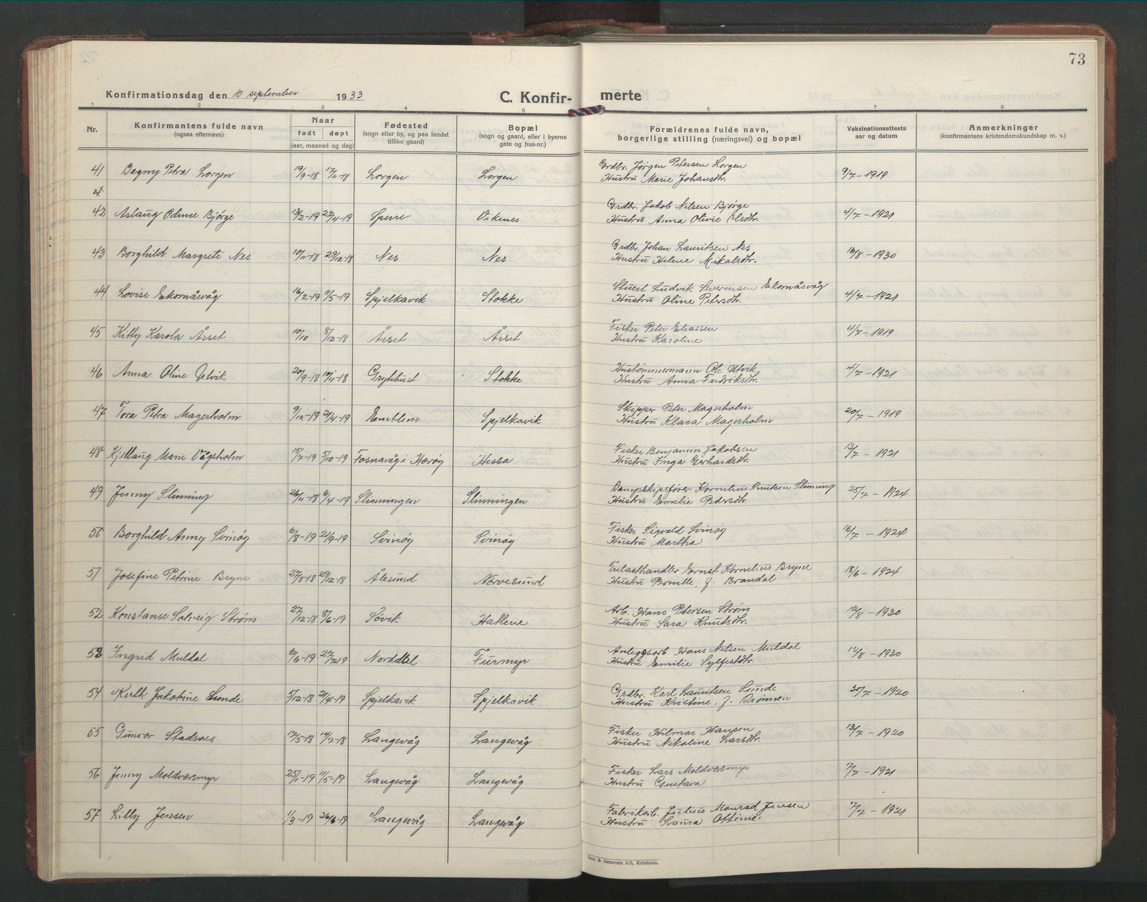 Ministerialprotokoller, klokkerbøker og fødselsregistre - Møre og Romsdal, AV/SAT-A-1454/528/L0435: Parish register (copy) no. 528C16, 1923-1957, p. 73