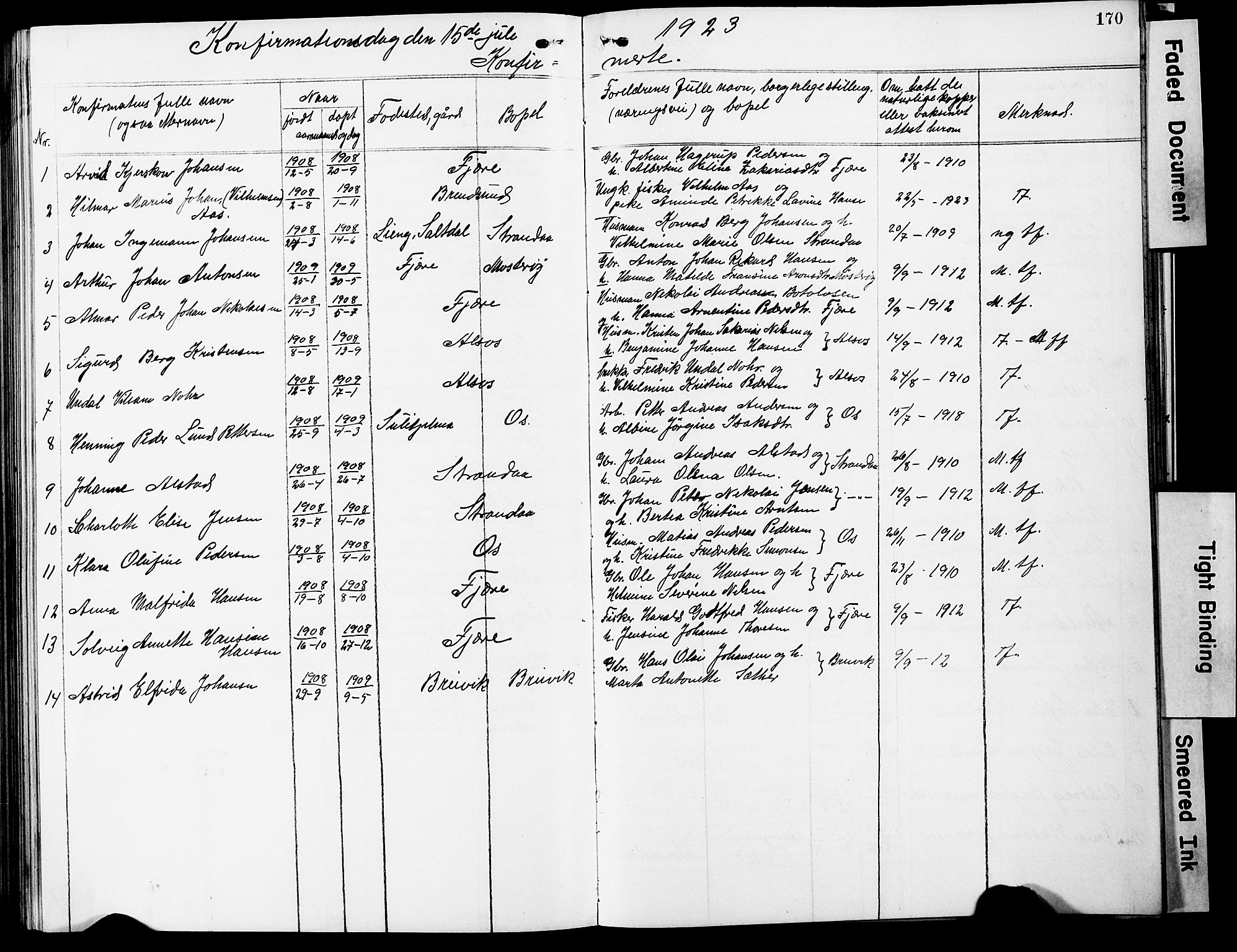 Ministerialprotokoller, klokkerbøker og fødselsregistre - Nordland, SAT/A-1459/803/L0077: Parish register (copy) no. 803C04, 1897-1930, p. 170