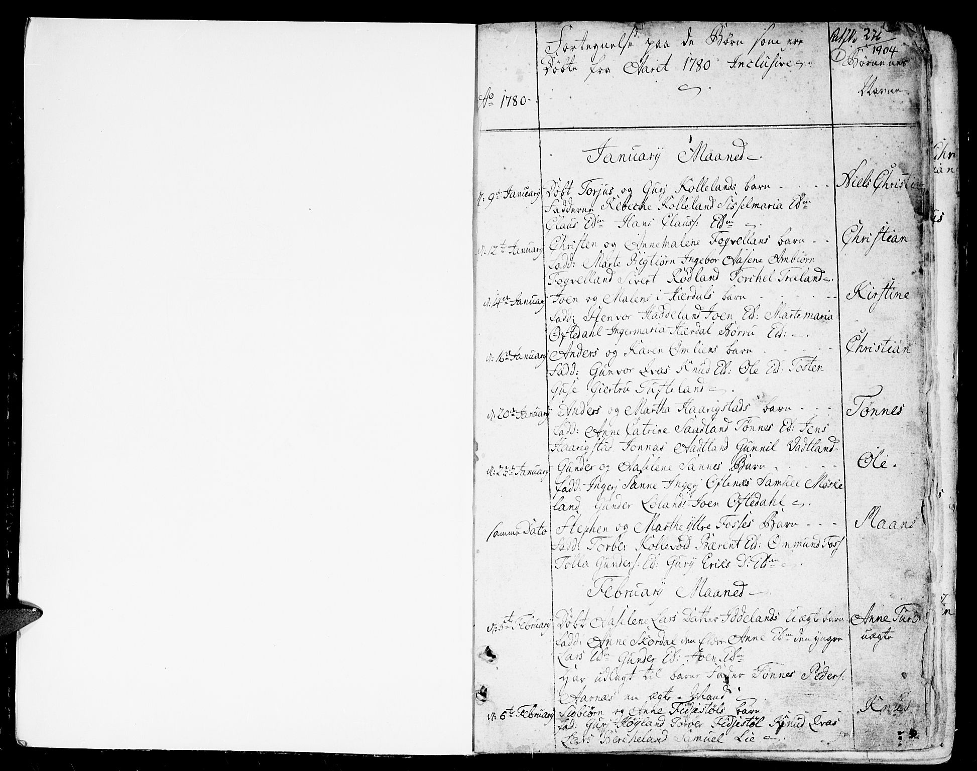Lyngdal sokneprestkontor, SAK/1111-0029/F/Fa/Fac/L0004: Parish register (official) no. A 4, 1780-1815, p. 1