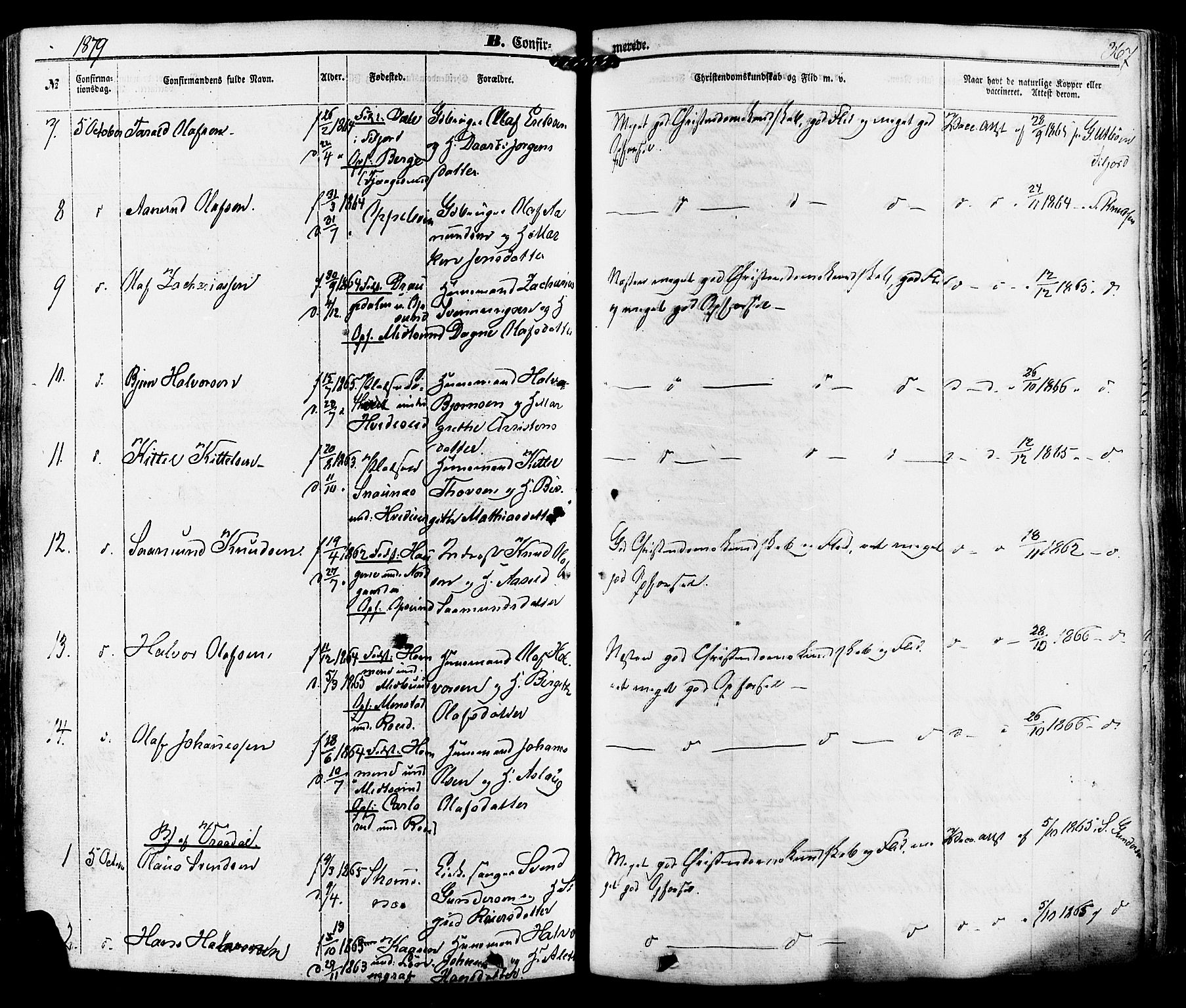 Kviteseid kirkebøker, SAKO/A-276/F/Fa/L0007: Parish register (official) no. I 7, 1859-1881, p. 367