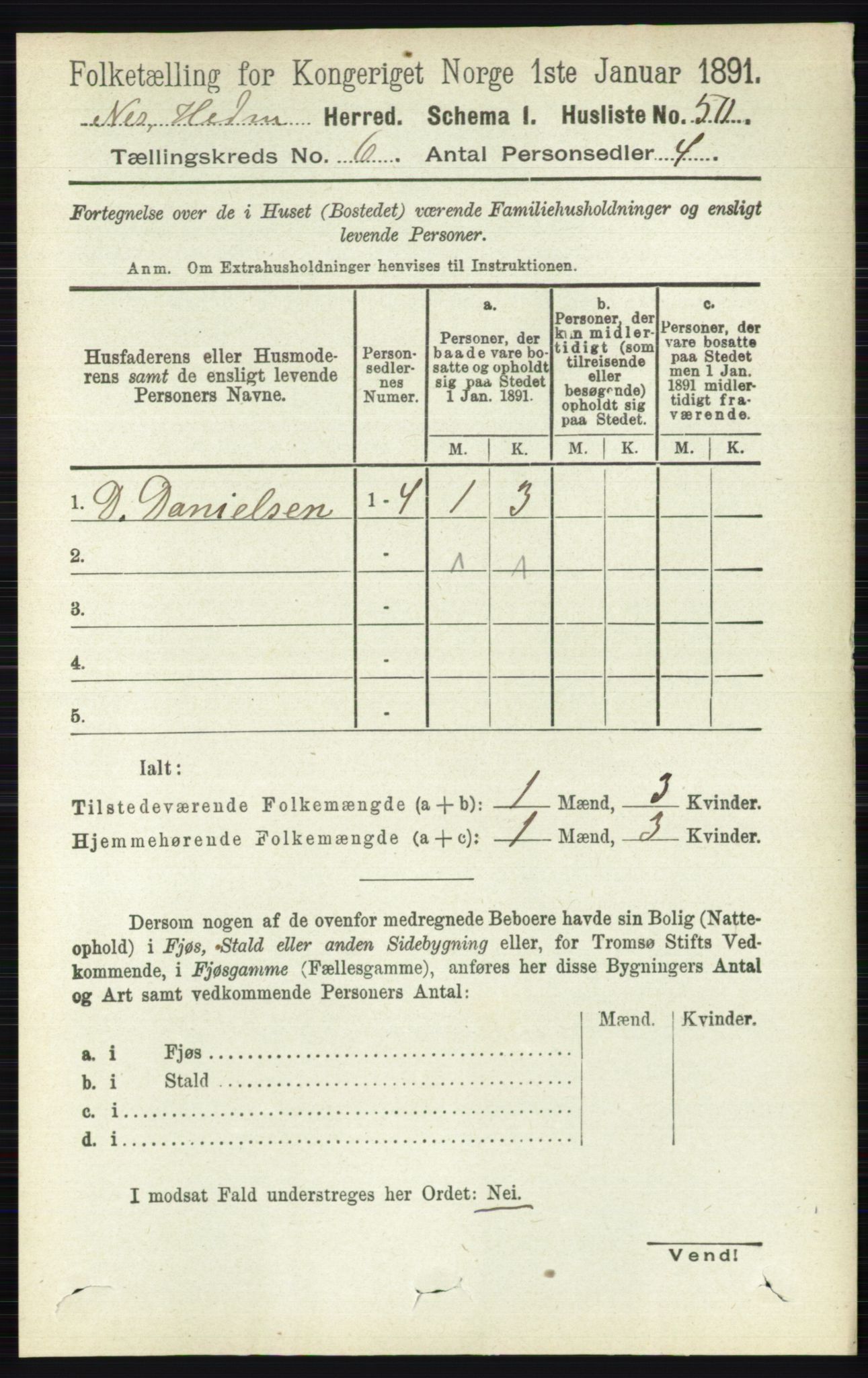 RA, 1891 census for 0411 Nes, 1891, p. 3218