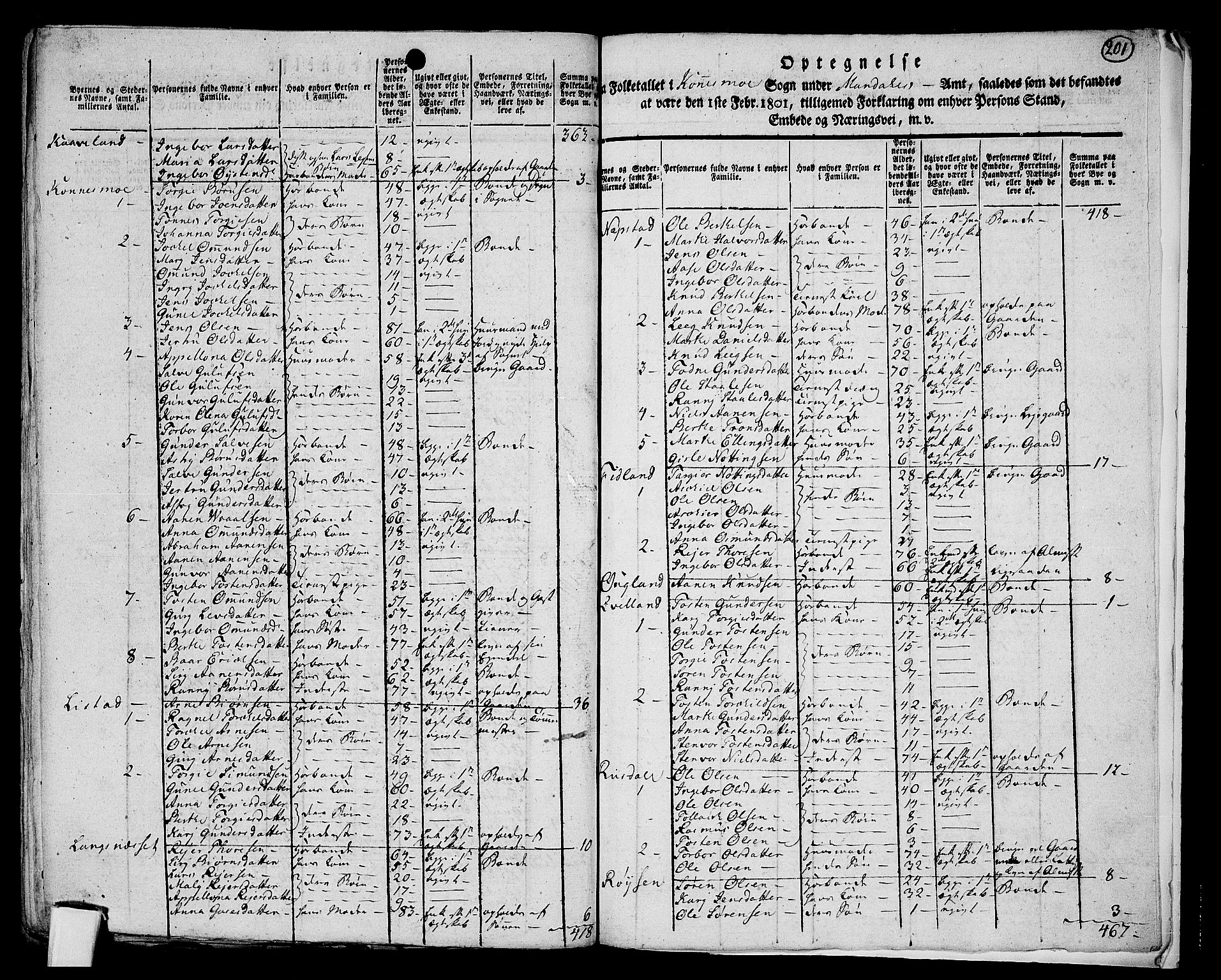 RA, 1801 census for 1029P Audnedal, 1801, p. 200b-201a