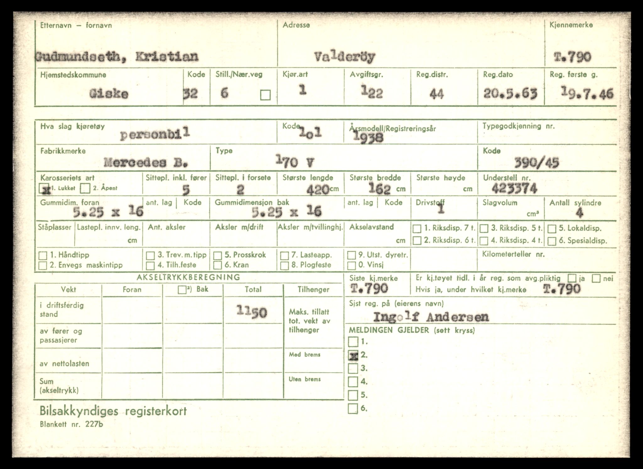 Møre og Romsdal vegkontor - Ålesund trafikkstasjon, SAT/A-4099/F/Fe/L0008: Registreringskort for kjøretøy T 747 - T 894, 1927-1998, p. 1366