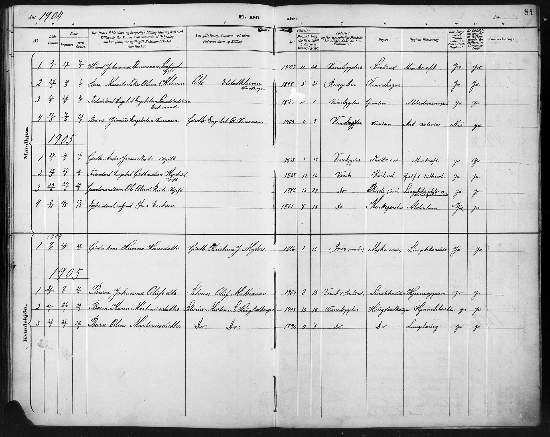 Ringebu prestekontor, AV/SAH-PREST-082/H/Ha/Hab/L0008: Parish register (copy) no. 8, 1890-1922, p. 84