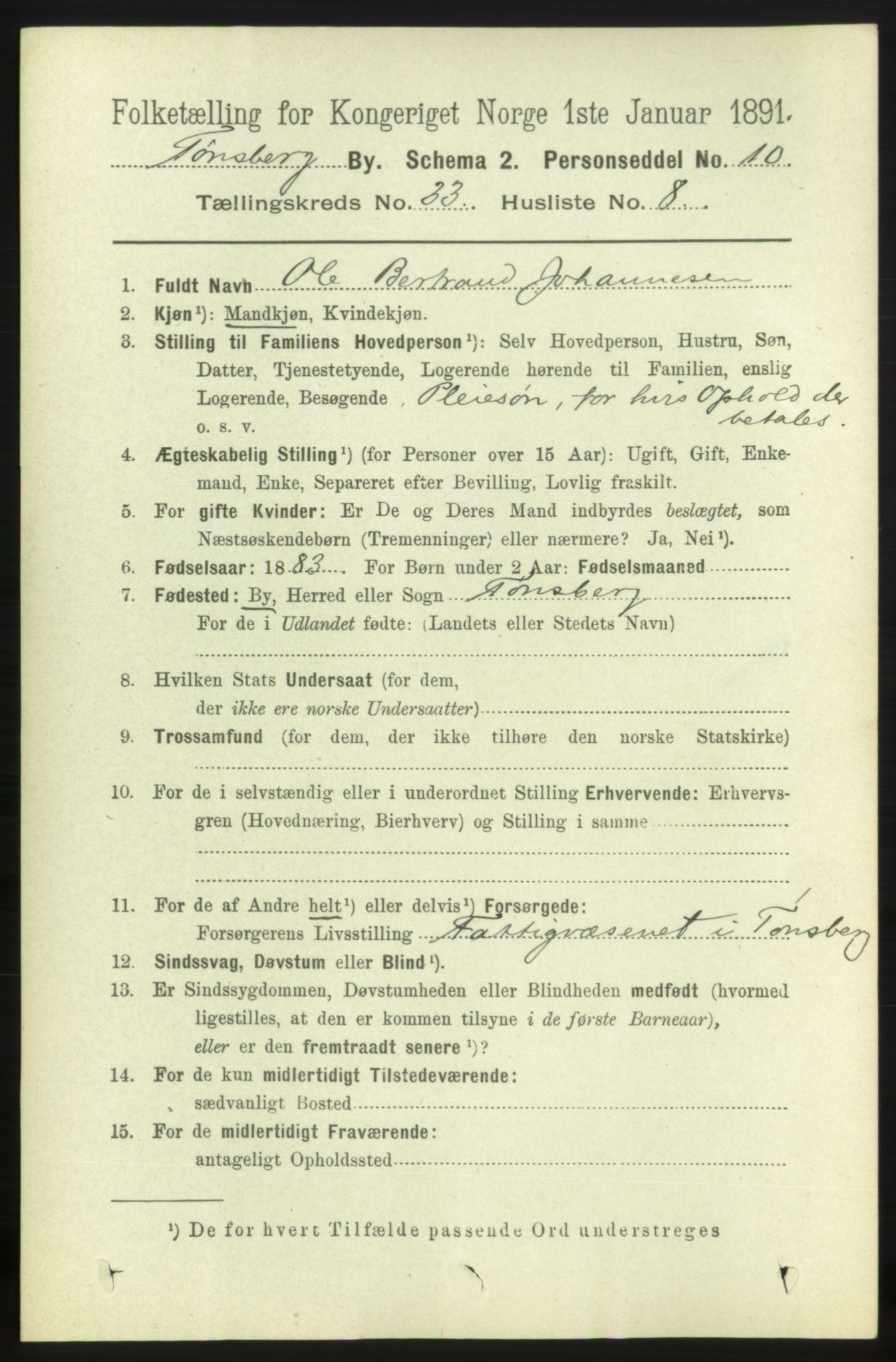 RA, 1891 census for 0705 Tønsberg, 1891, p. 7652