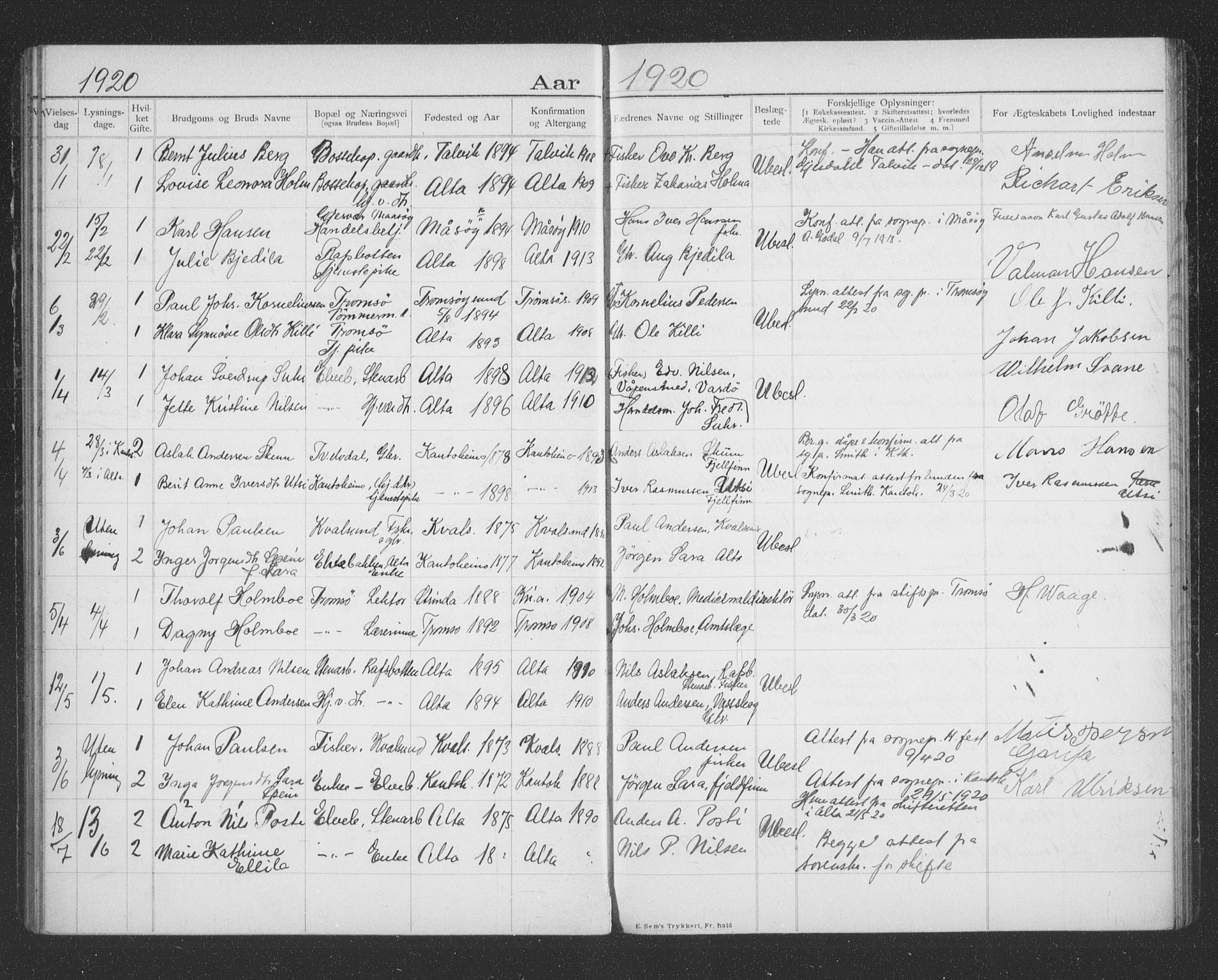 Alta sokneprestkontor, AV/SATØ-S-1338/I/Ib/L0045: Banns register no. 45, 1903-1921
