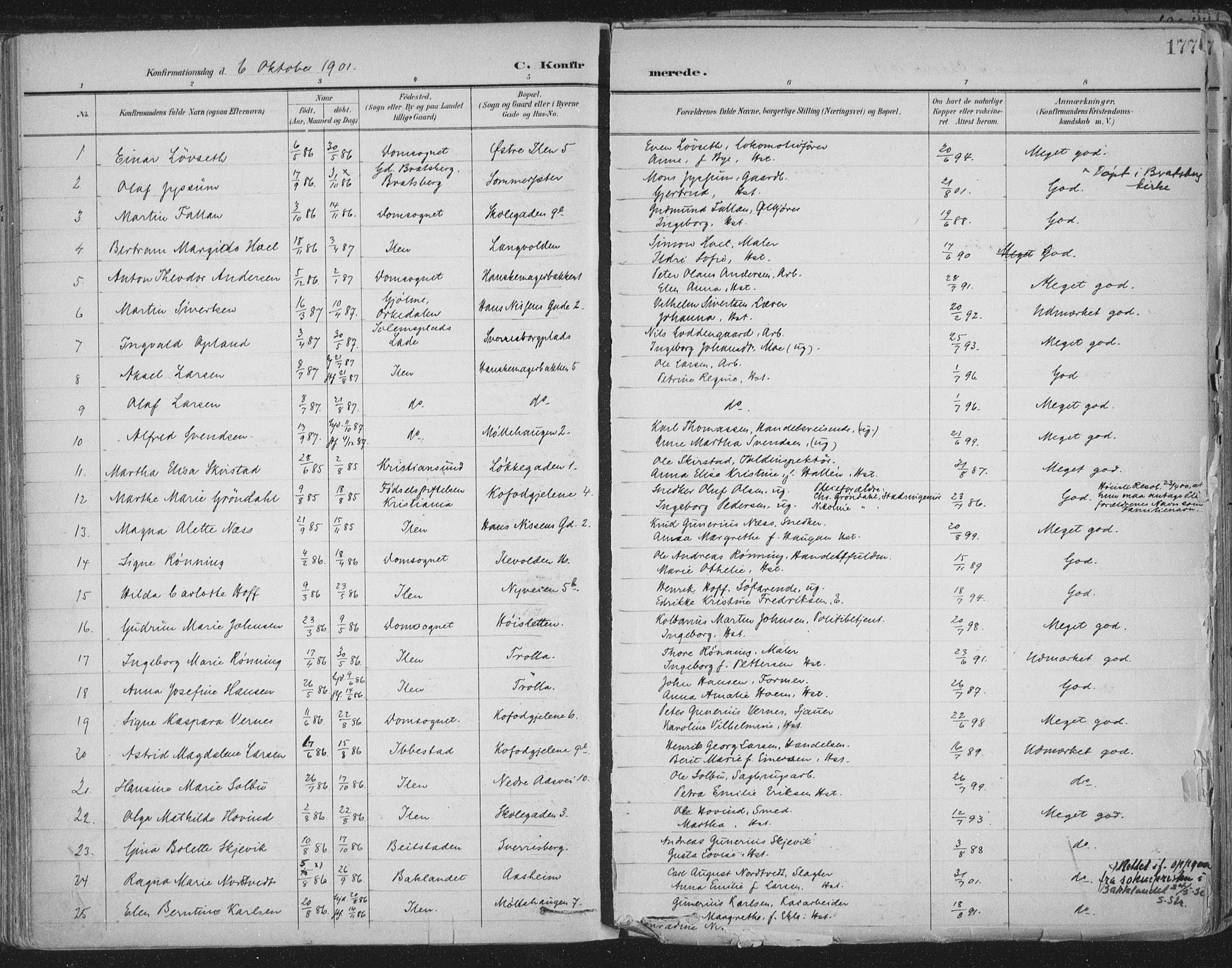 Ministerialprotokoller, klokkerbøker og fødselsregistre - Sør-Trøndelag, SAT/A-1456/603/L0167: Parish register (official) no. 603A06, 1896-1932, p. 177