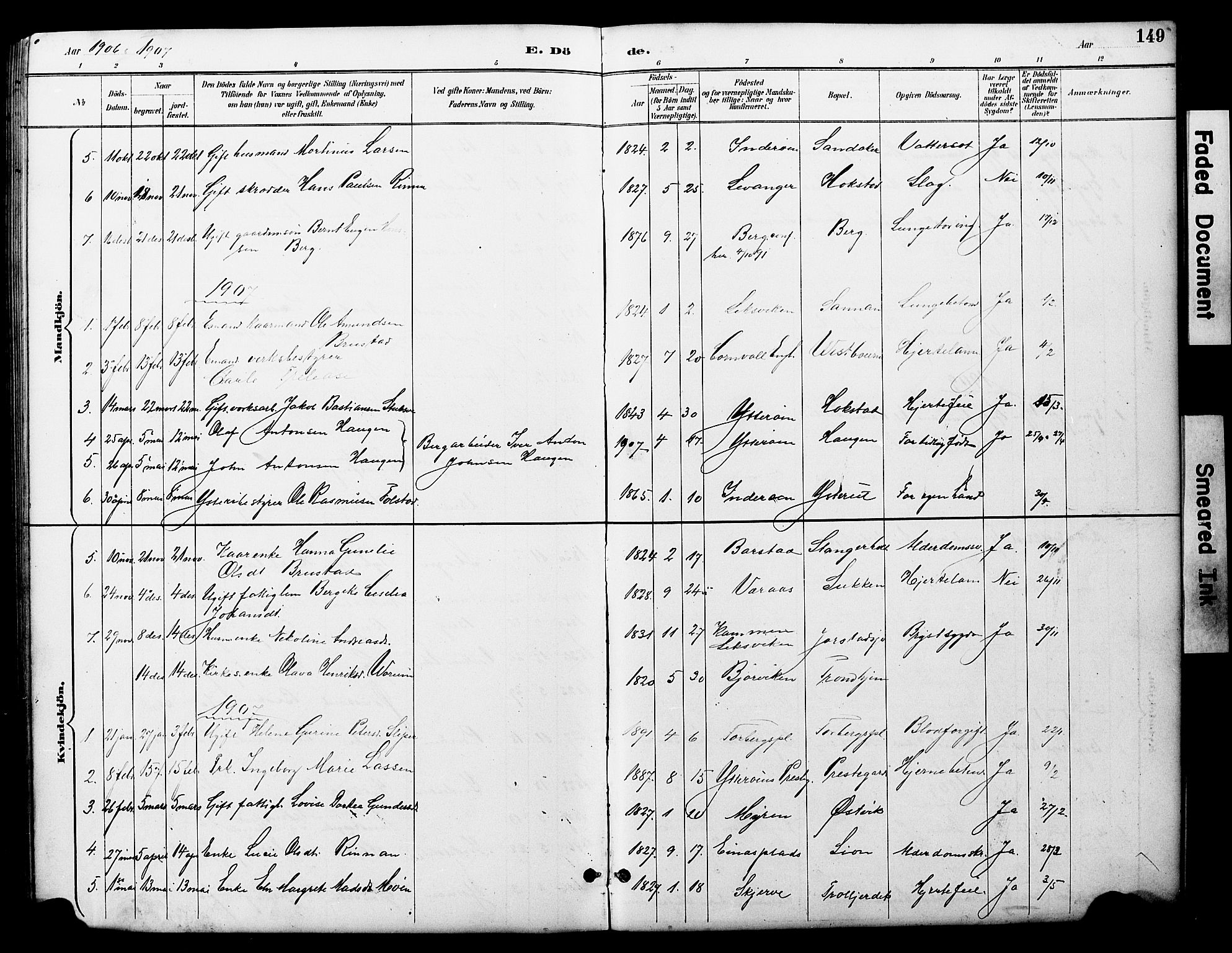 Ministerialprotokoller, klokkerbøker og fødselsregistre - Nord-Trøndelag, SAT/A-1458/722/L0226: Parish register (copy) no. 722C02, 1889-1927, p. 149