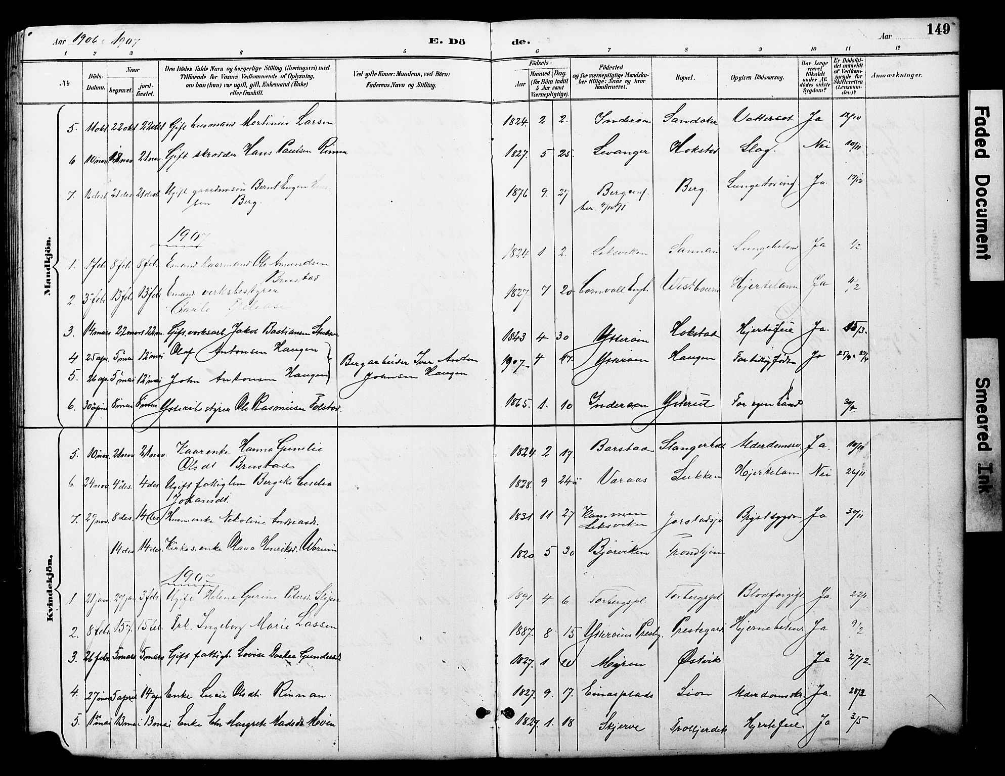 Ministerialprotokoller, klokkerbøker og fødselsregistre - Nord-Trøndelag, AV/SAT-A-1458/722/L0226: Parish register (copy) no. 722C02, 1889-1927, p. 149