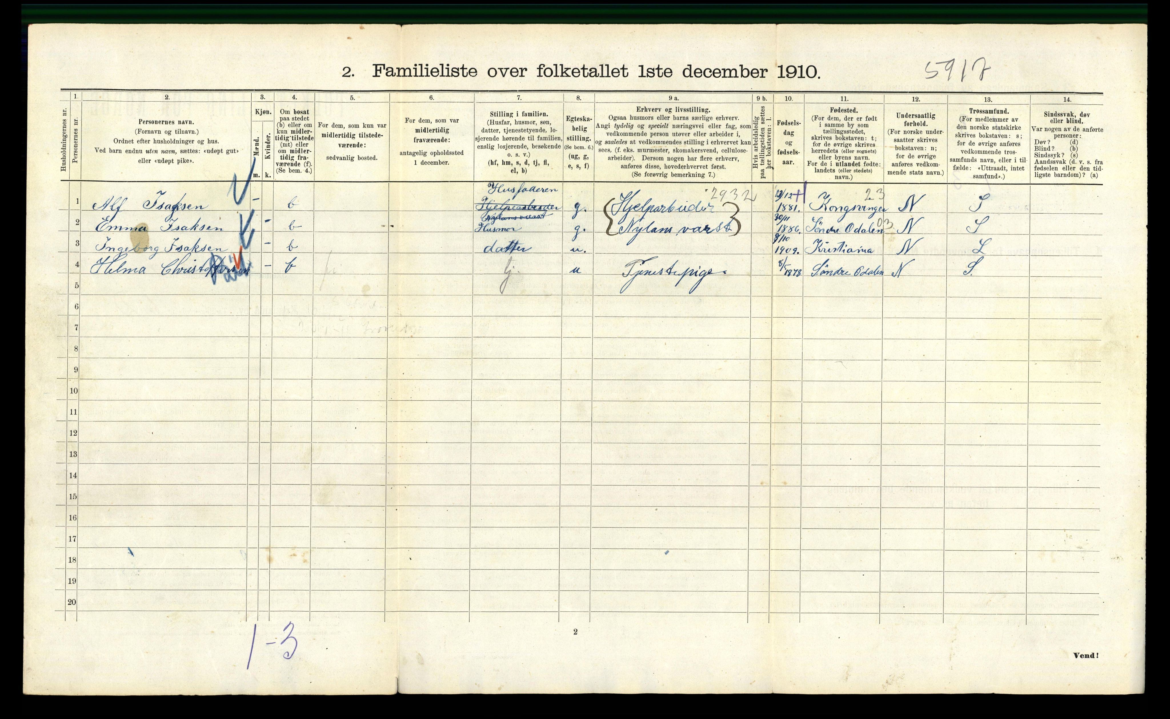 RA, 1910 census for Kristiania, 1910, p. 55780