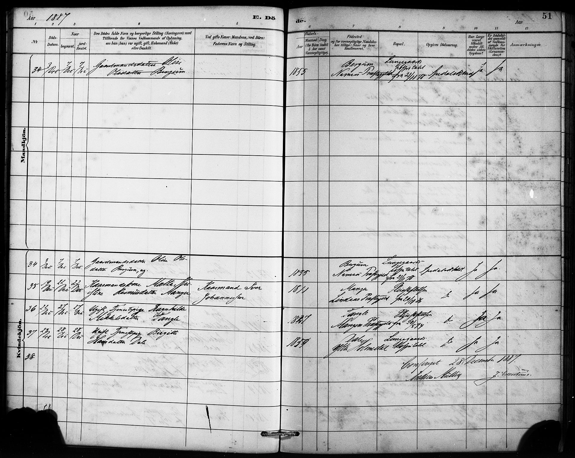 St. Jørgens hospital og Årstad sokneprestembete, AV/SAB-A-99934: Parish register (official) no. A 13, 1886-1906, p. 51