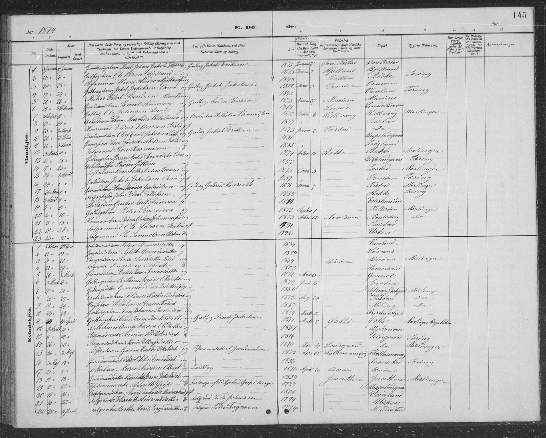 Hetland sokneprestkontor, AV/SAST-A-101826/30/30BB/L0004: Parish register (copy) no. B 4, 1869-1877, p. 145