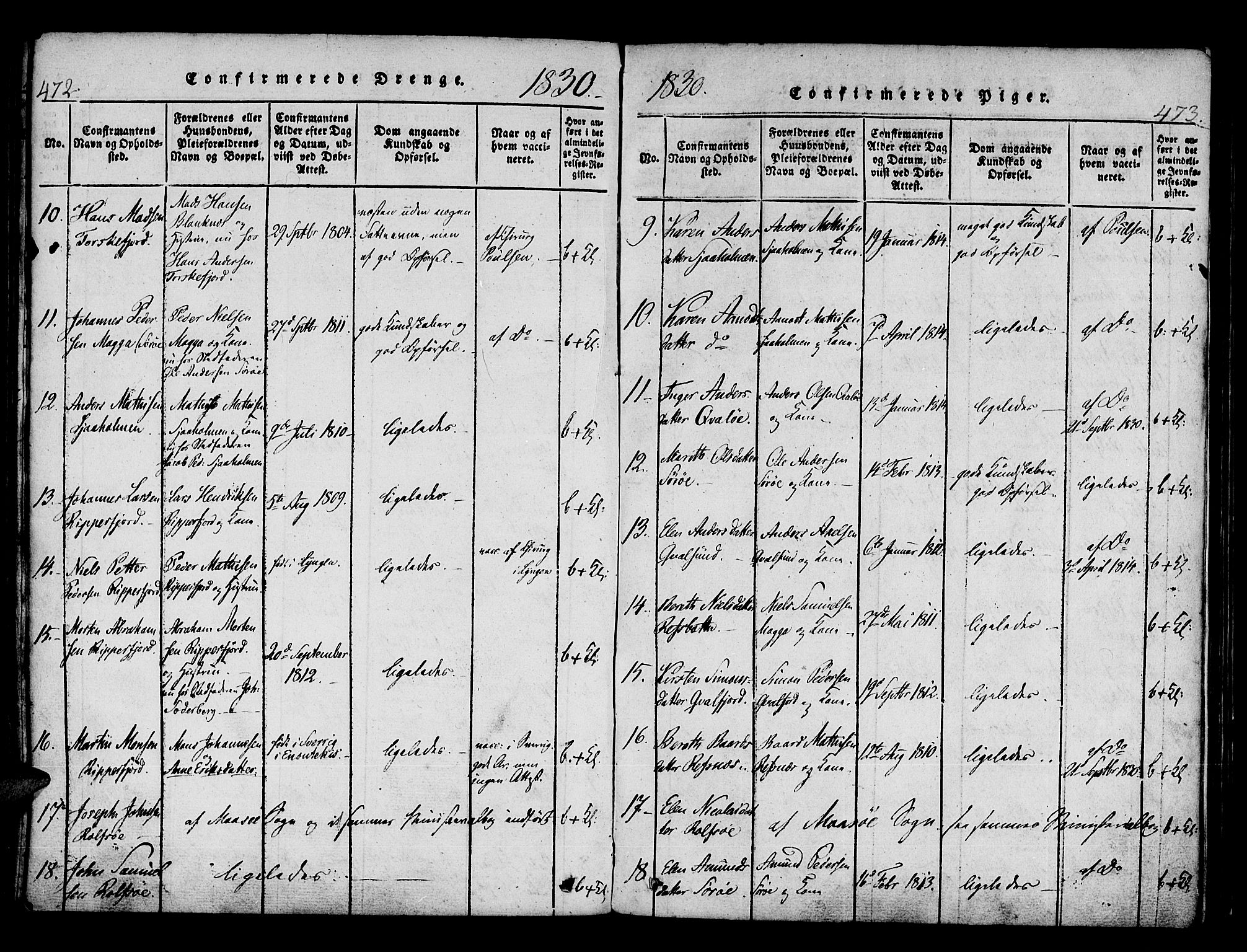 Hammerfest sokneprestkontor, AV/SATØ-S-1347/H/Ha/L0003.kirke: Parish register (official) no. 3, 1821-1842, p. 472-473