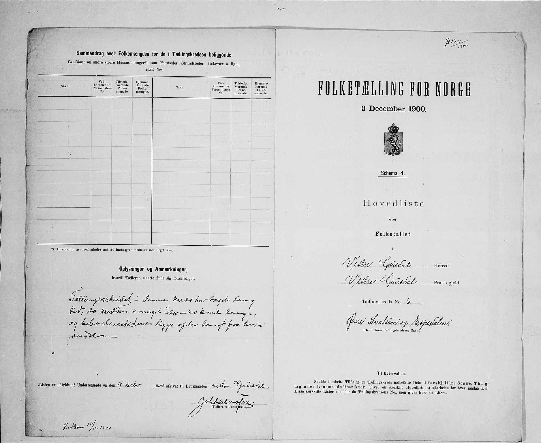 SAH, 1900 census for Vestre Gausdal, 1900, p. 27