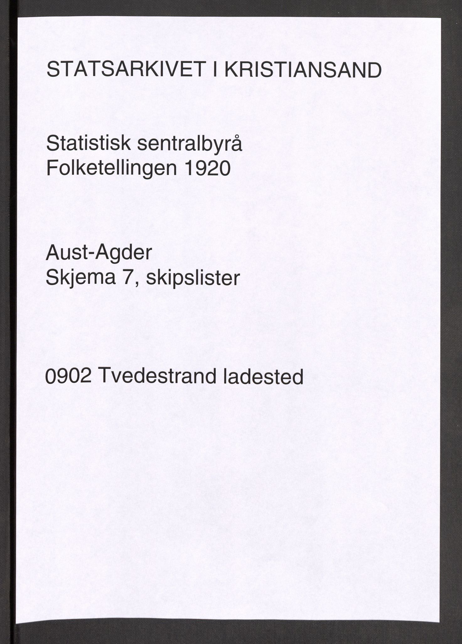 SAK, 1920 census for Tvedestrand, 1920, p. 4019