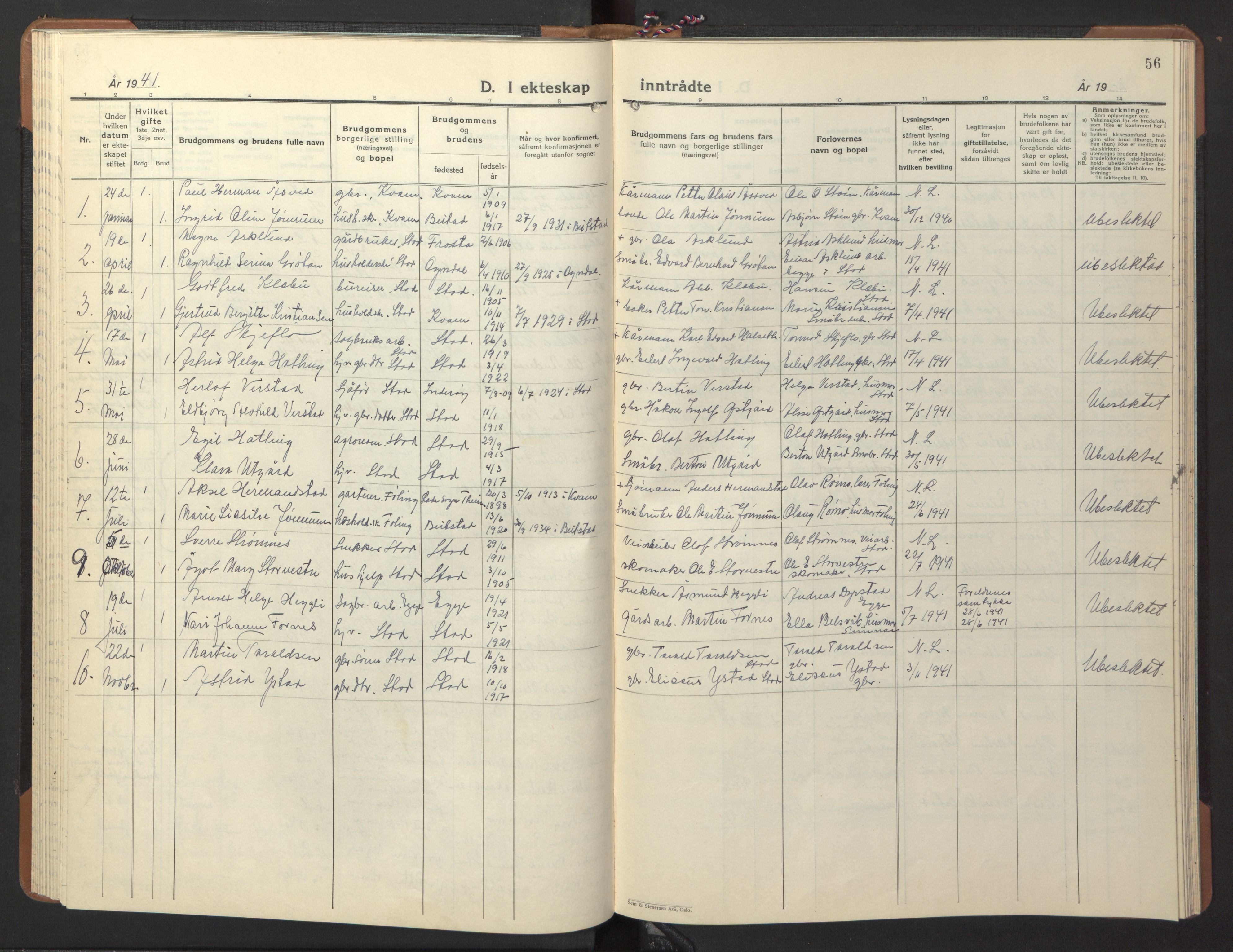 Ministerialprotokoller, klokkerbøker og fødselsregistre - Nord-Trøndelag, AV/SAT-A-1458/746/L0456: Parish register (copy) no. 746C02, 1936-1948, p. 56