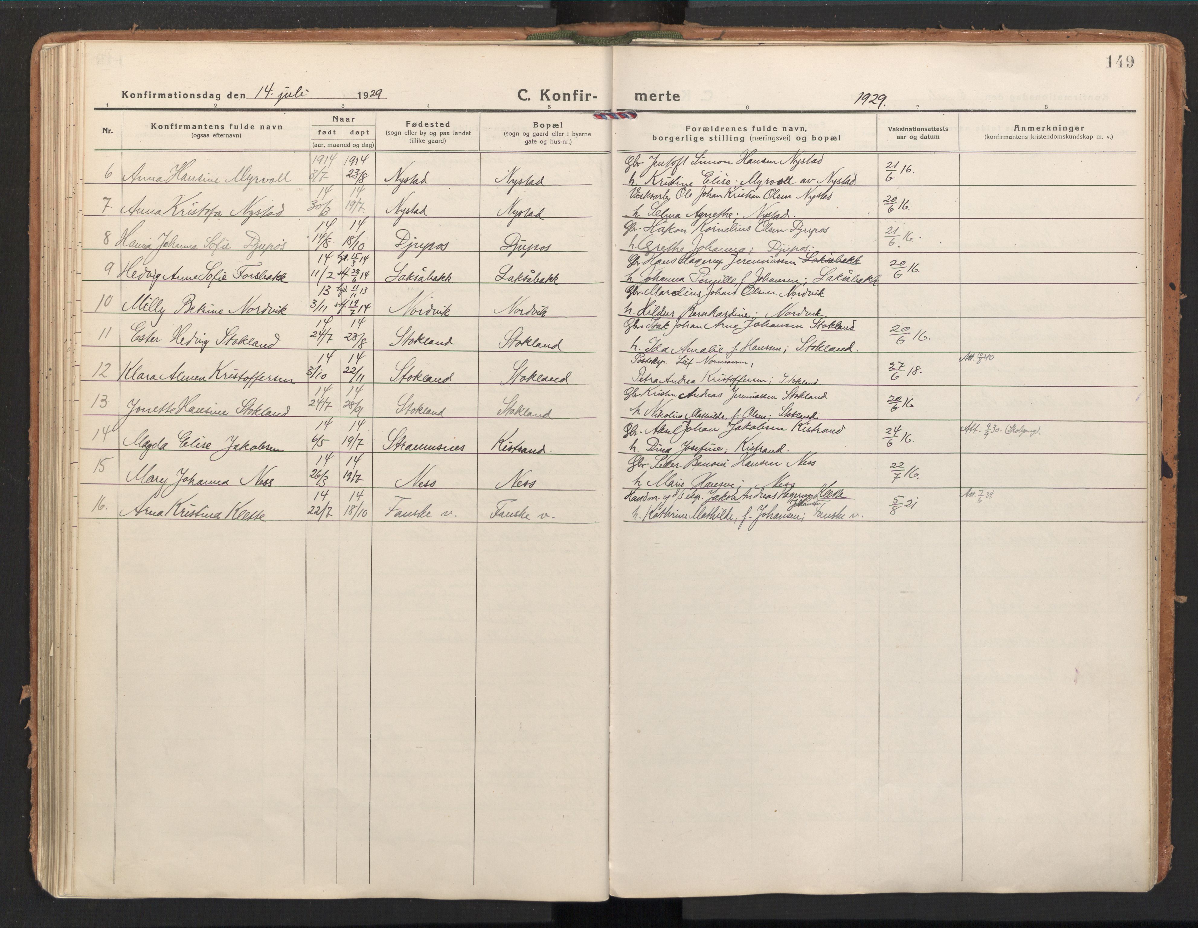 Ministerialprotokoller, klokkerbøker og fødselsregistre - Nordland, AV/SAT-A-1459/851/L0725: Parish register (official) no. 851A02, 1922-1944, p. 149