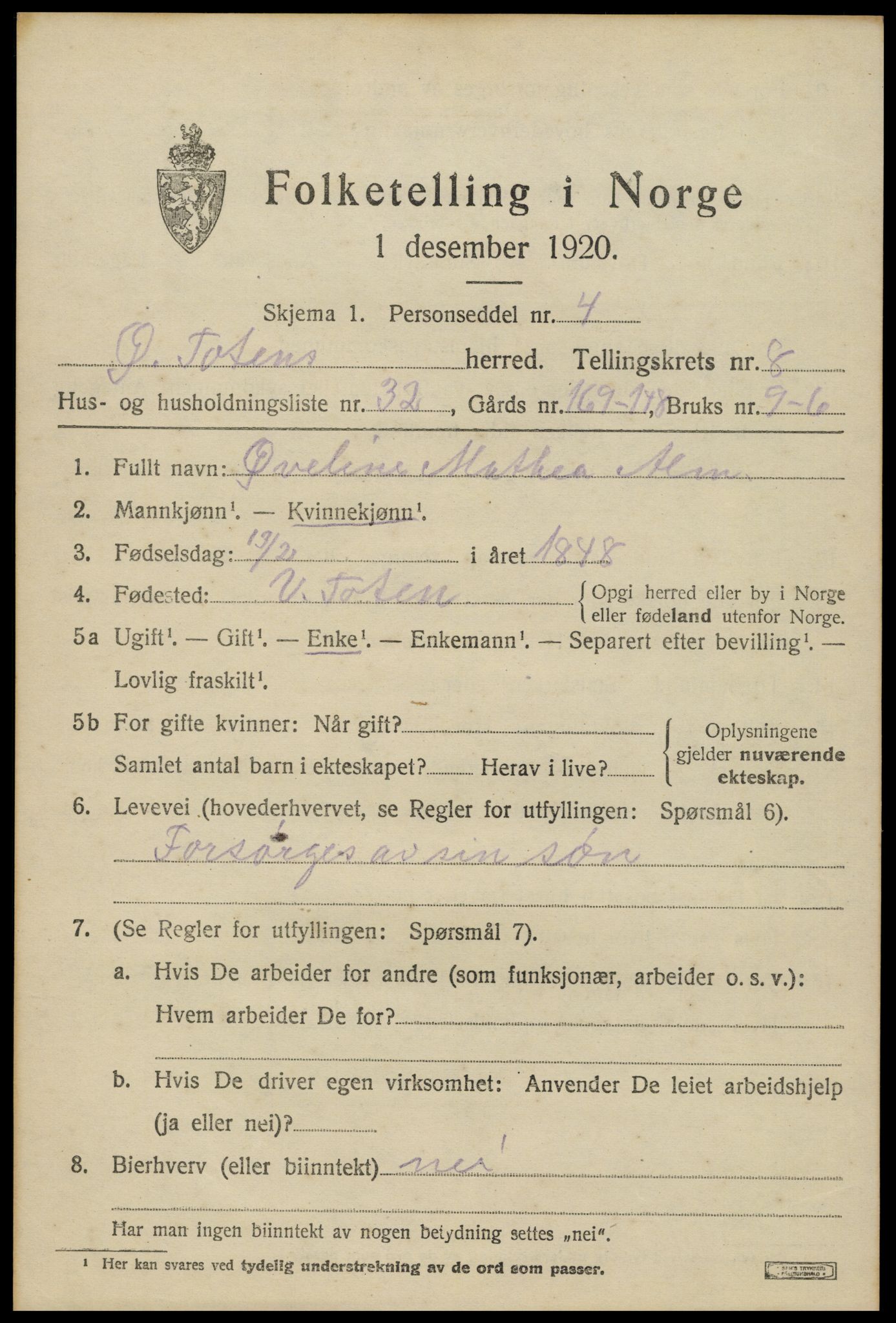 SAH, 1920 census for Østre Toten, 1920, p. 16352