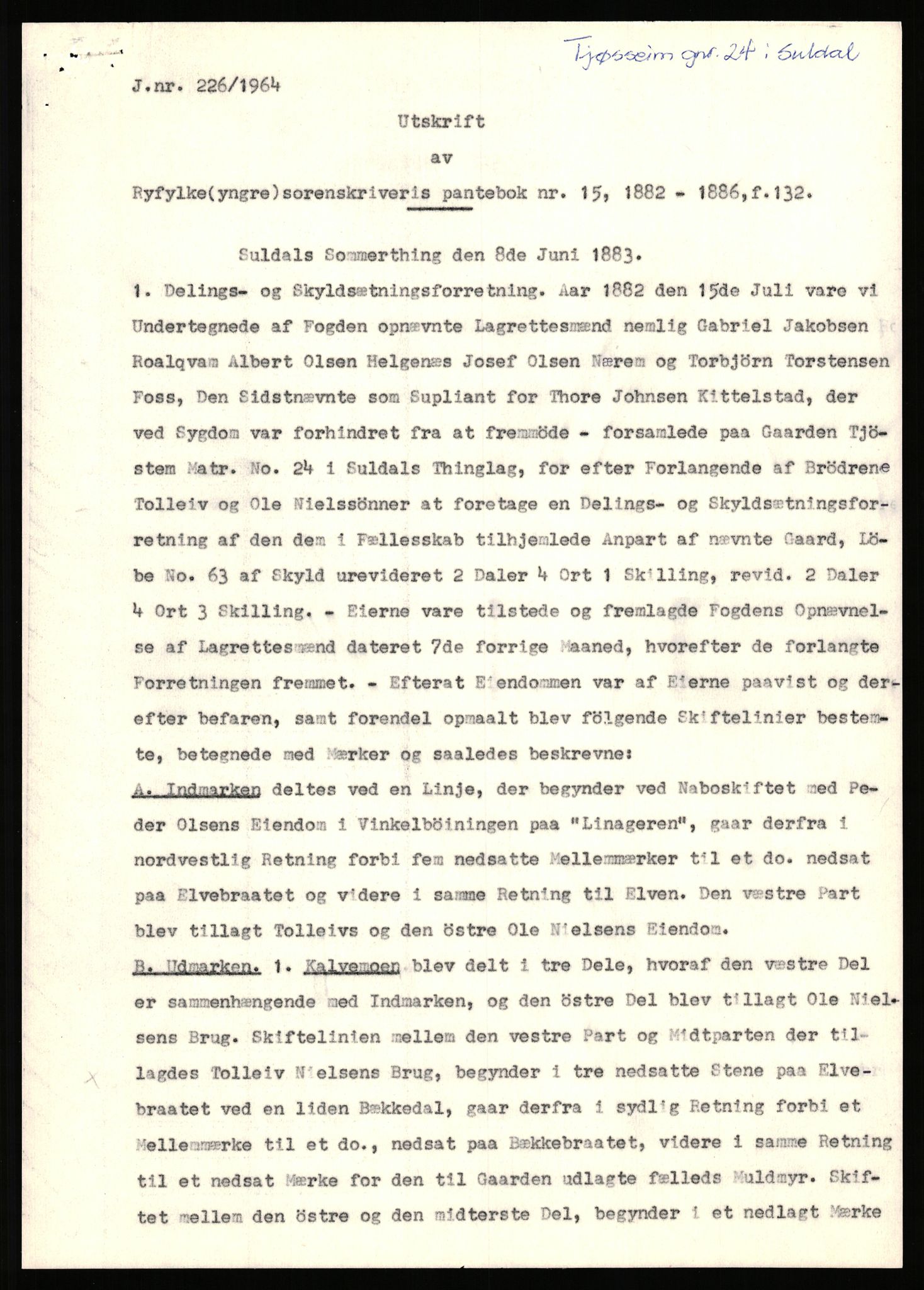 Statsarkivet i Stavanger, AV/SAST-A-101971/03/Y/Yj/L0087: Avskrifter sortert etter gårdsnavn: Tjemsland nordre - Todhammer, 1750-1930, p. 331