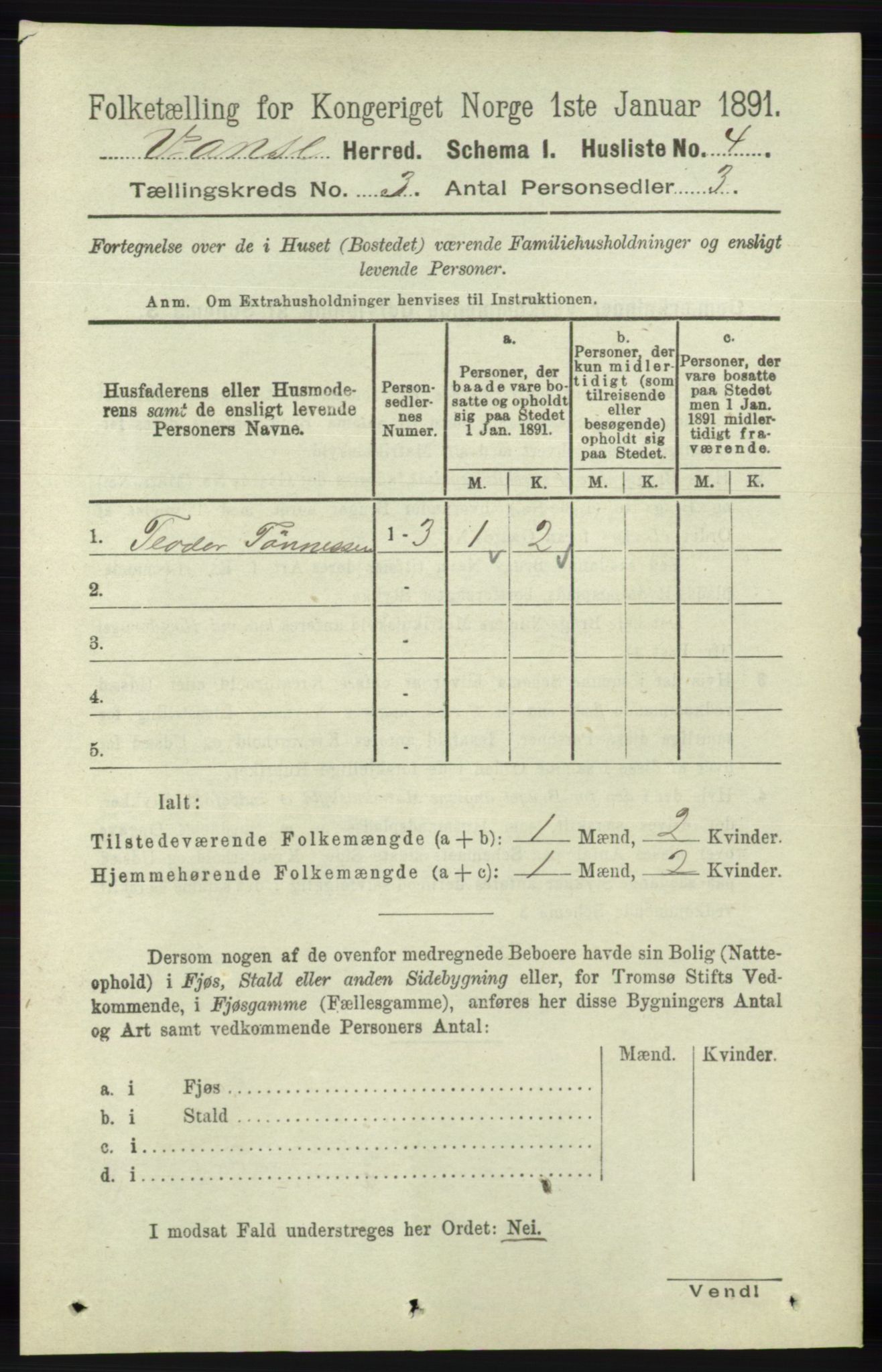 RA, 1891 census for 1041 Vanse, 1891, p. 1261