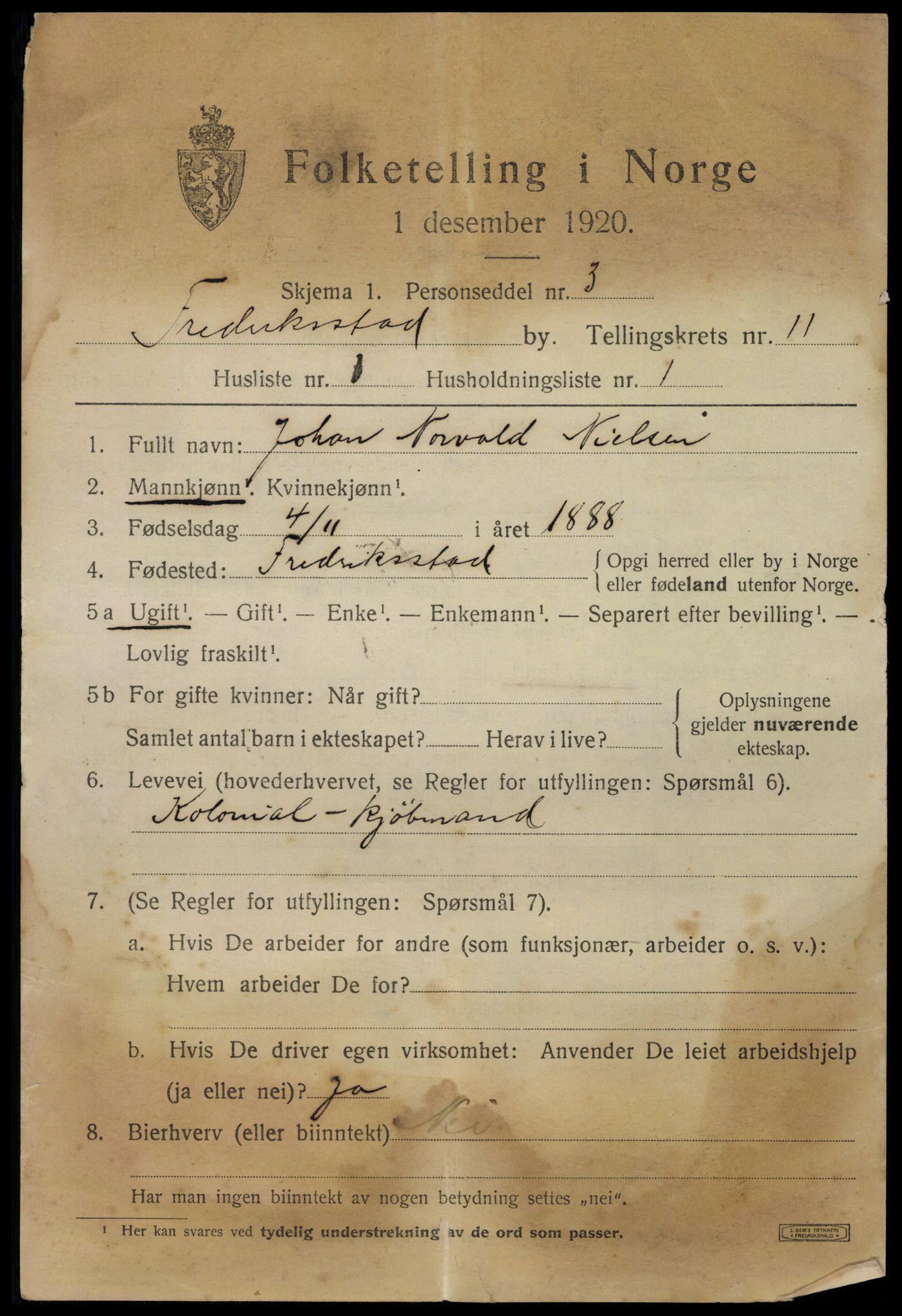 SAO, 1920 census for Fredrikstad, 1920, p. 28247