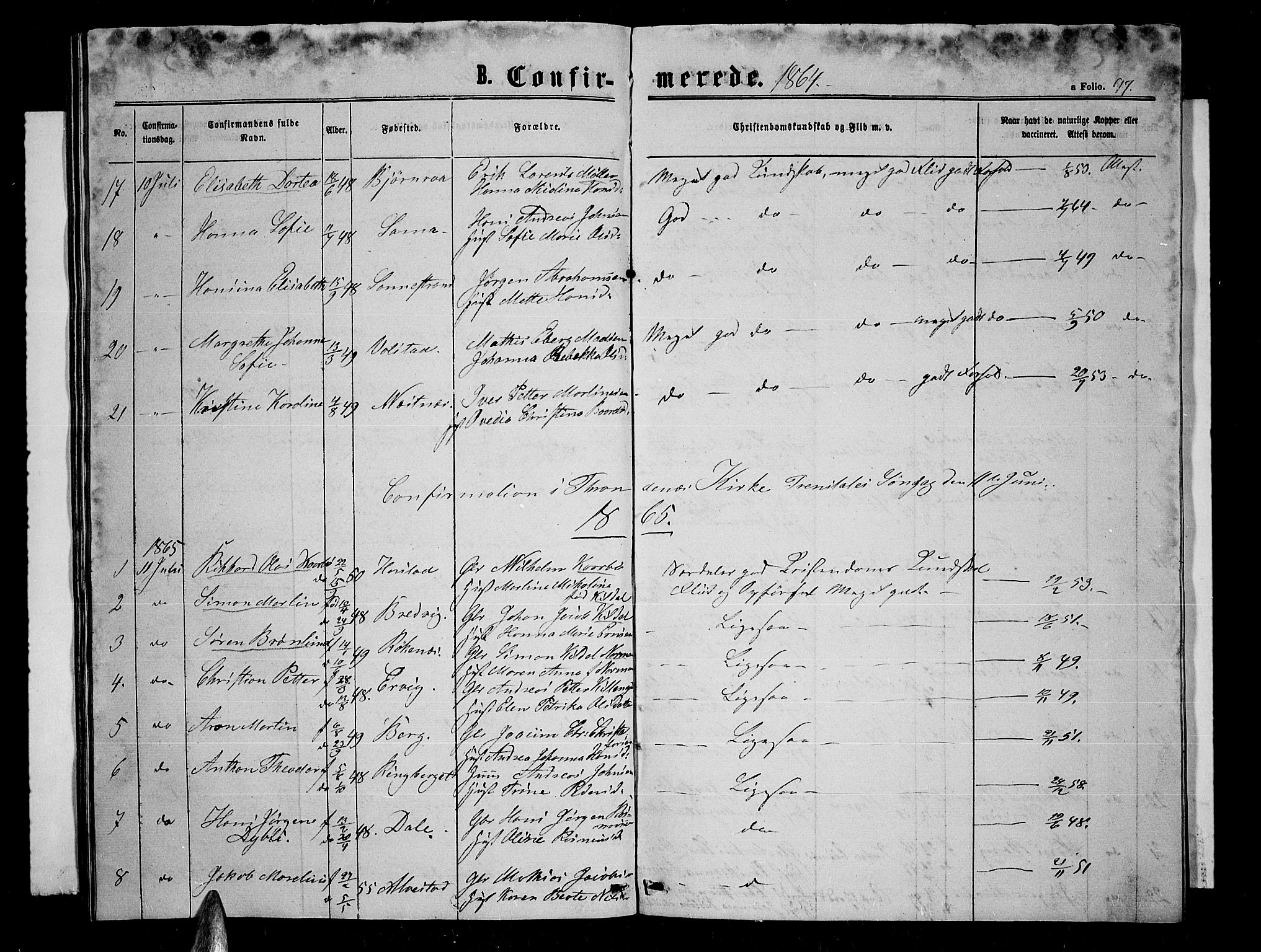 Trondenes sokneprestkontor, SATØ/S-1319/H/Hb/L0008klokker: Parish register (copy) no. 8, 1863-1869, p. 97