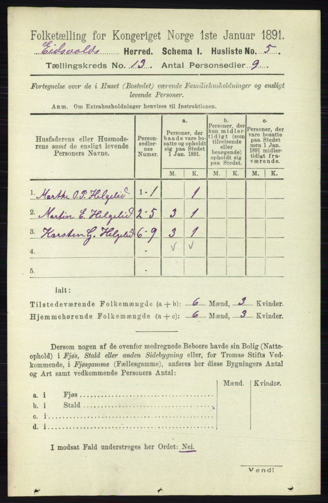 RA, 1891 census for 0237 Eidsvoll, 1891, p. 8948