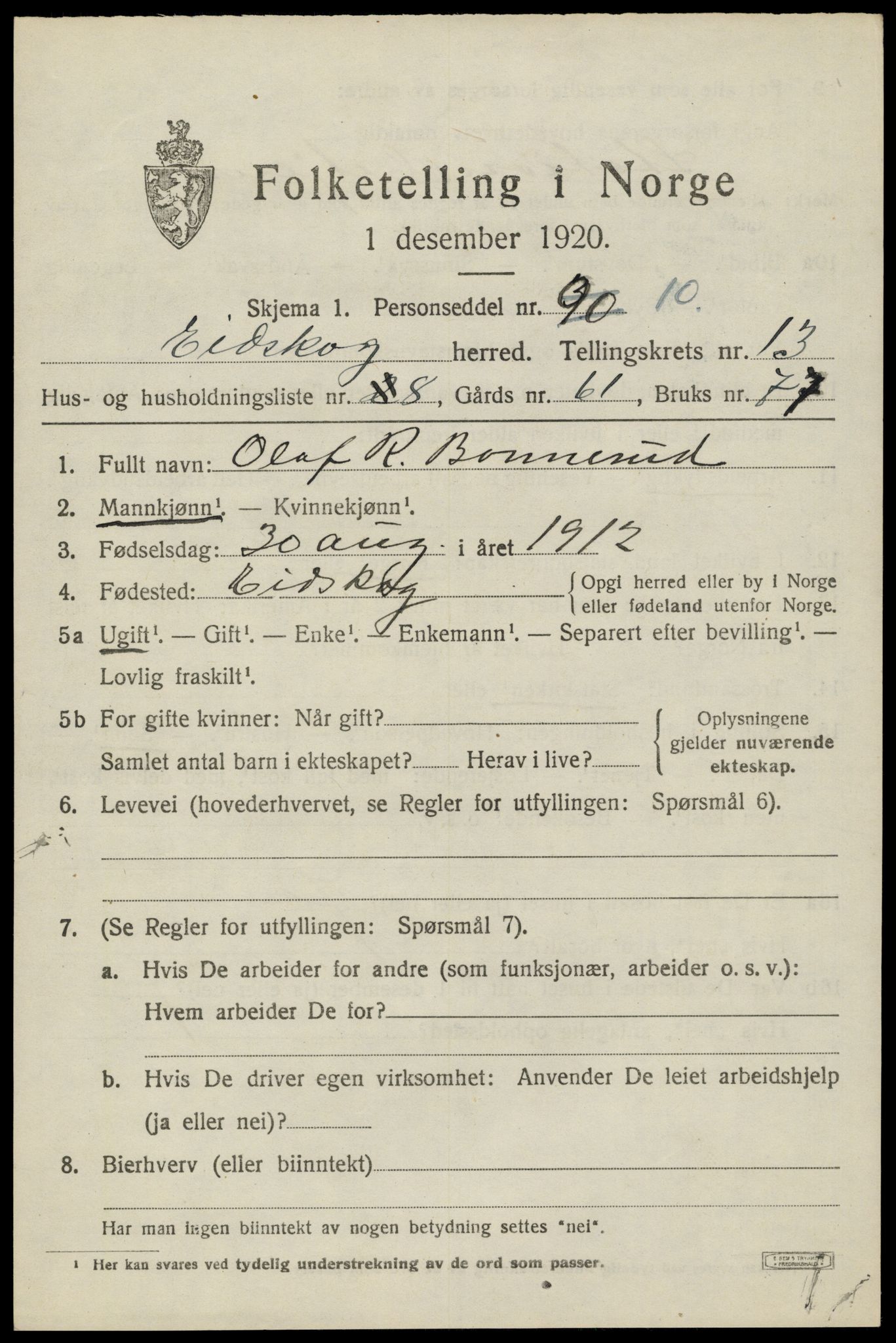 SAH, 1920 census for Eidskog, 1920, p. 12249