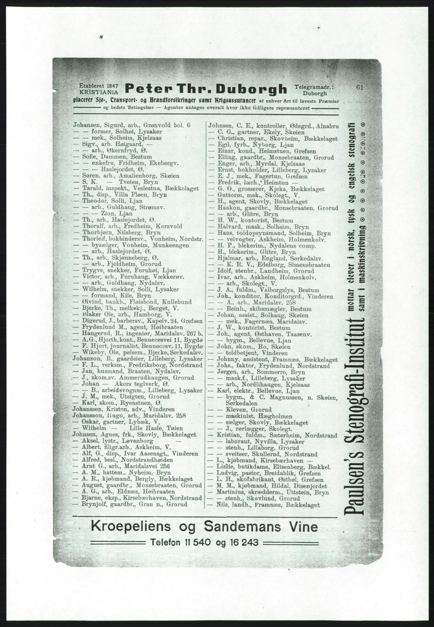 Aker adressebok/adressekalender, PUBL/001/A/001: Akers adressebok, 1916-1917, p. 61