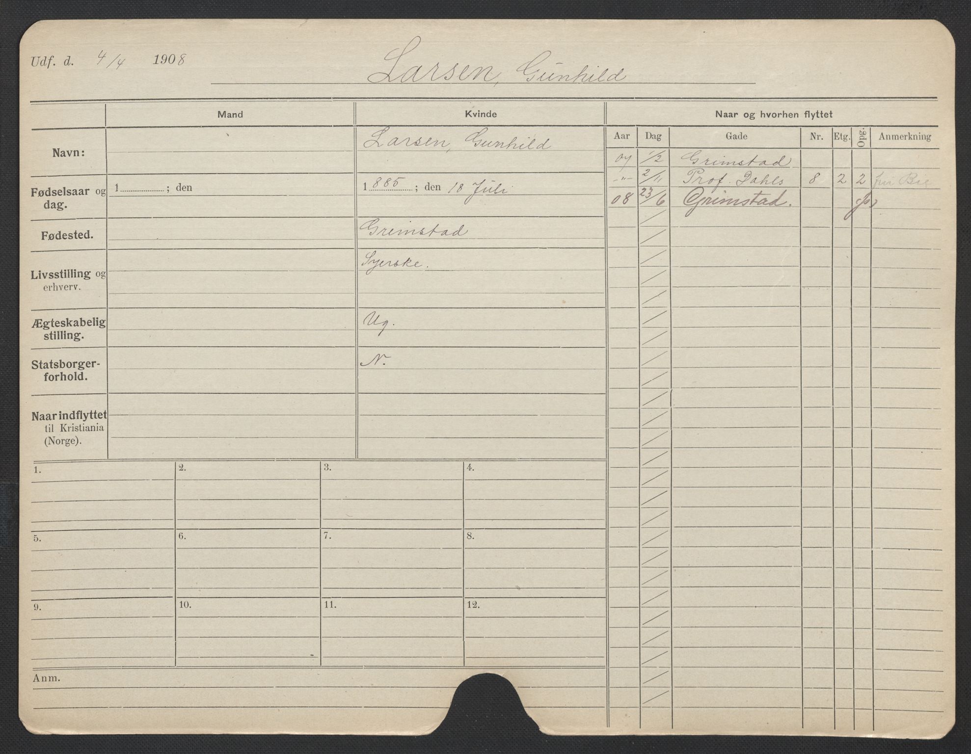 Oslo folkeregister, Registerkort, AV/SAO-A-11715/F/Fa/Fac/L0019: Kvinner, 1906-1914, p. 896a