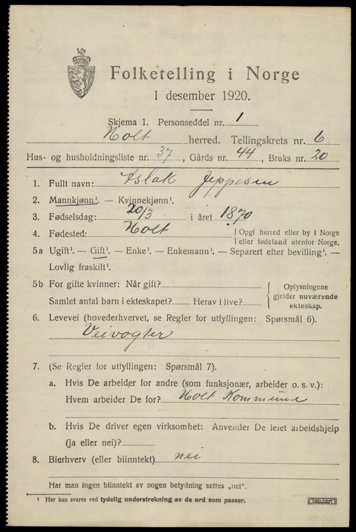 SAK, 1920 census for Holt, 1920, p. 4216