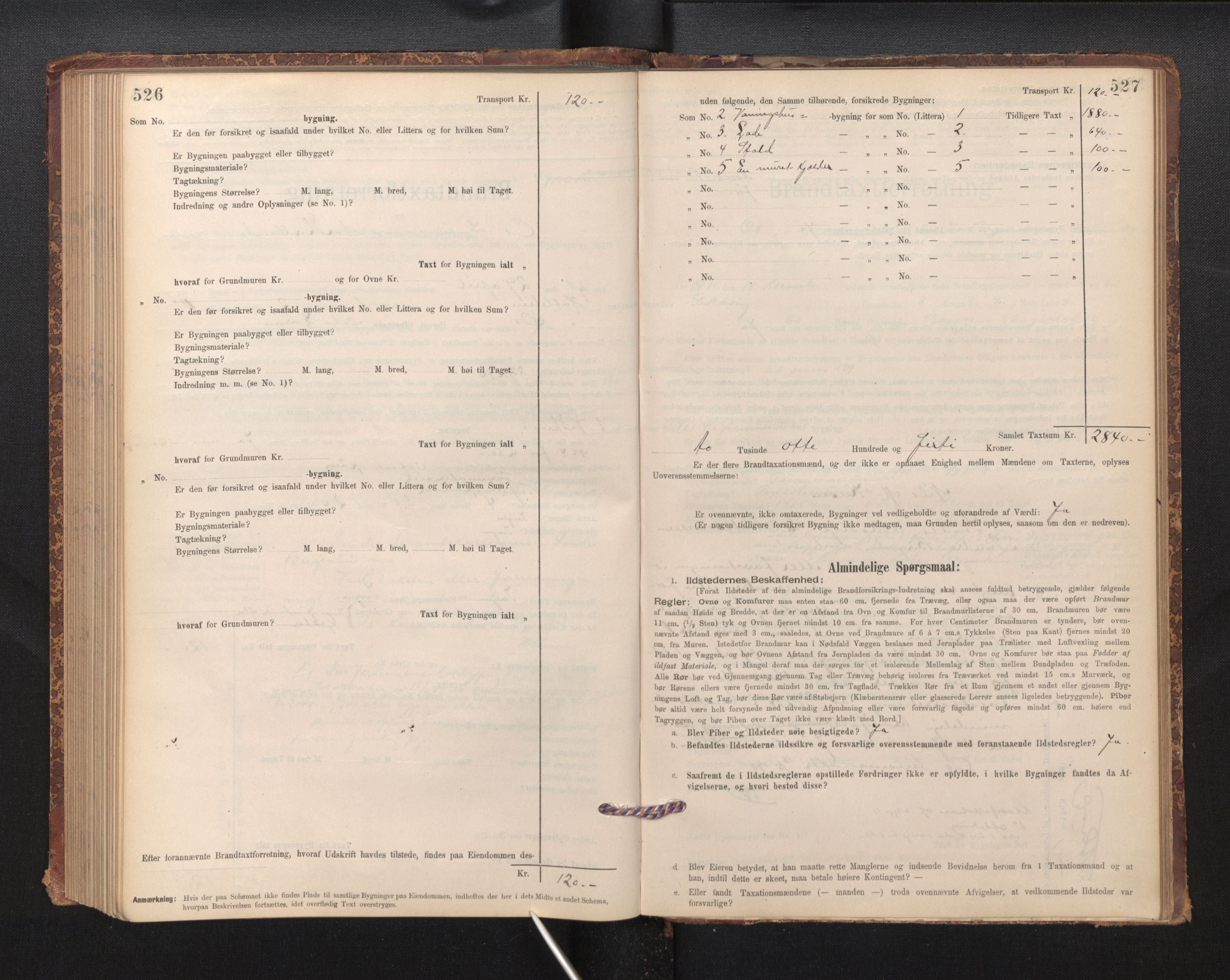 Lensmannen i Os, AV/SAB-A-34101/0012/L0008: Branntakstprotokoll, skjematakst, 1894-1915, p. 526-527