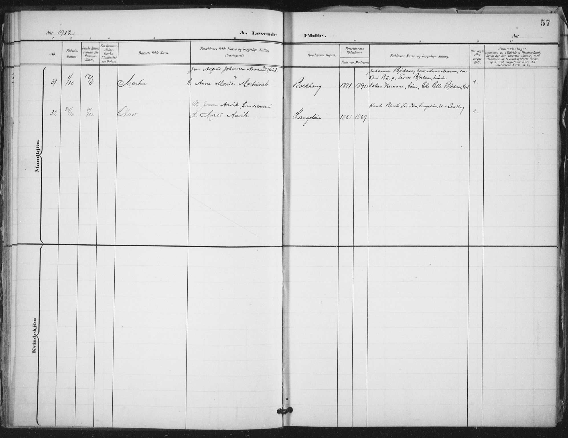 Ministerialprotokoller, klokkerbøker og fødselsregistre - Nord-Trøndelag, SAT/A-1458/712/L0101: Parish register (official) no. 712A02, 1901-1916, p. 57