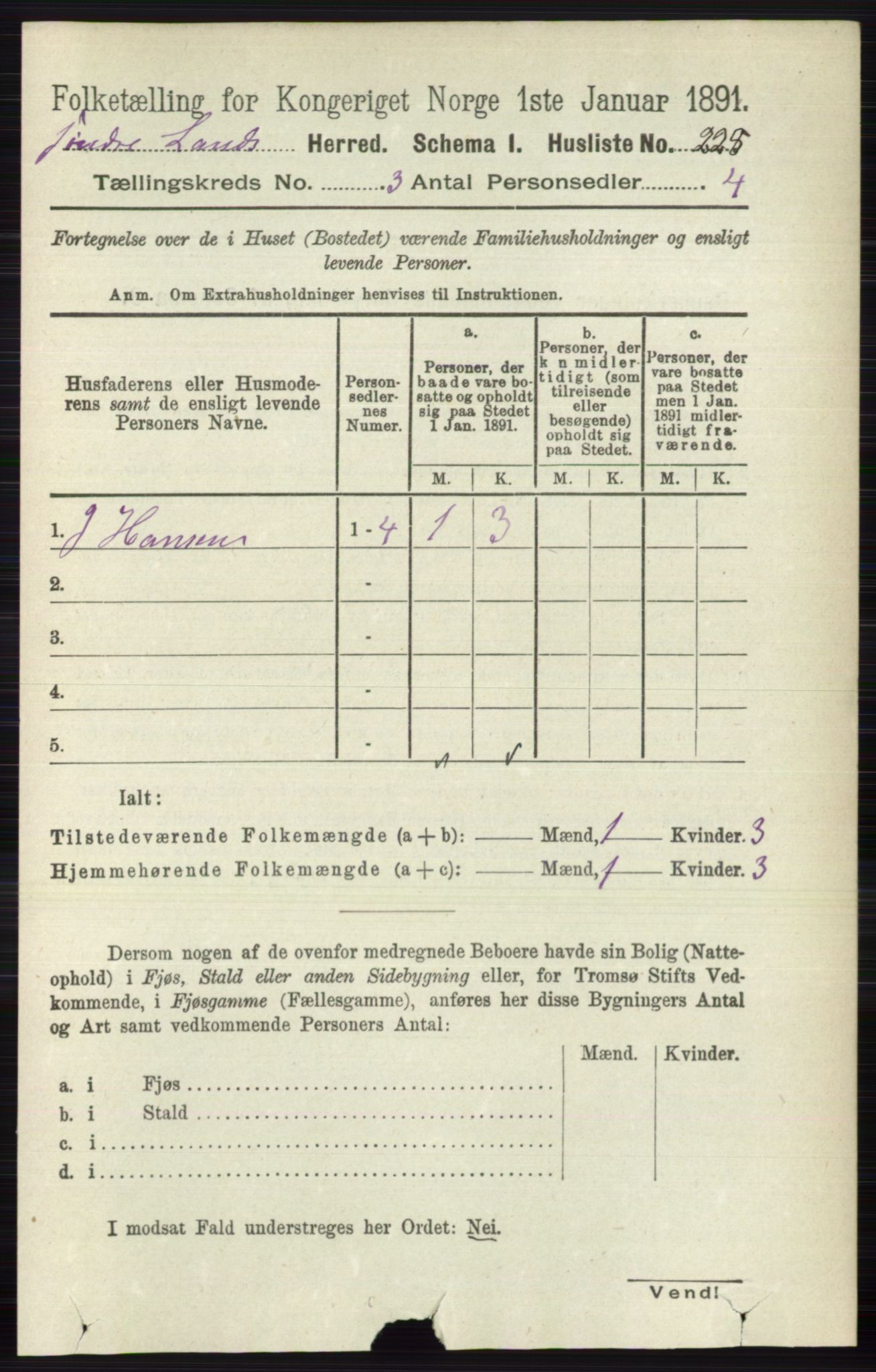 RA, 1891 census for 0536 Søndre Land, 1891, p. 2495