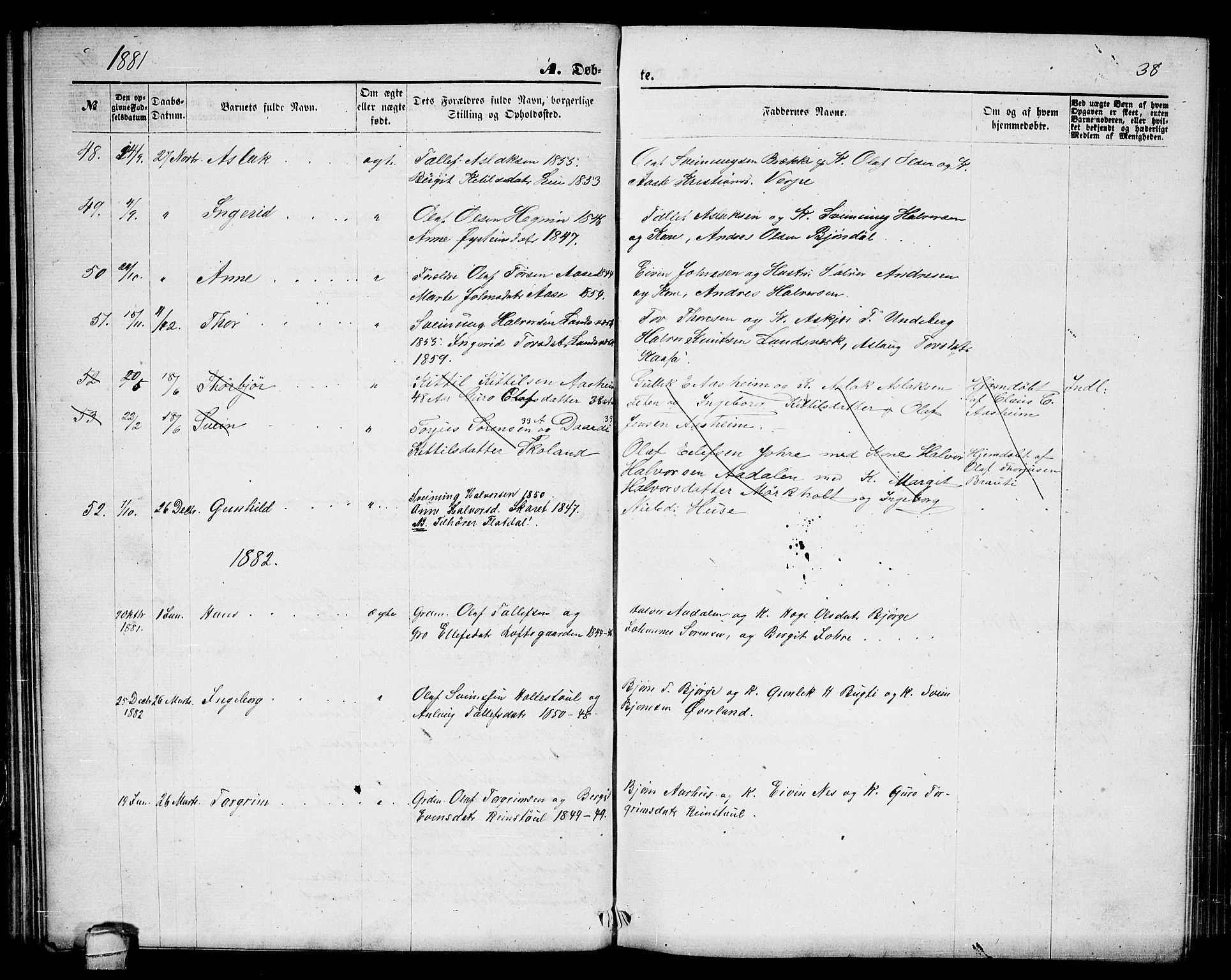 Seljord kirkebøker, AV/SAKO-A-20/G/Ga/L0004: Parish register (copy) no. I 4, 1873-1886, p. 38