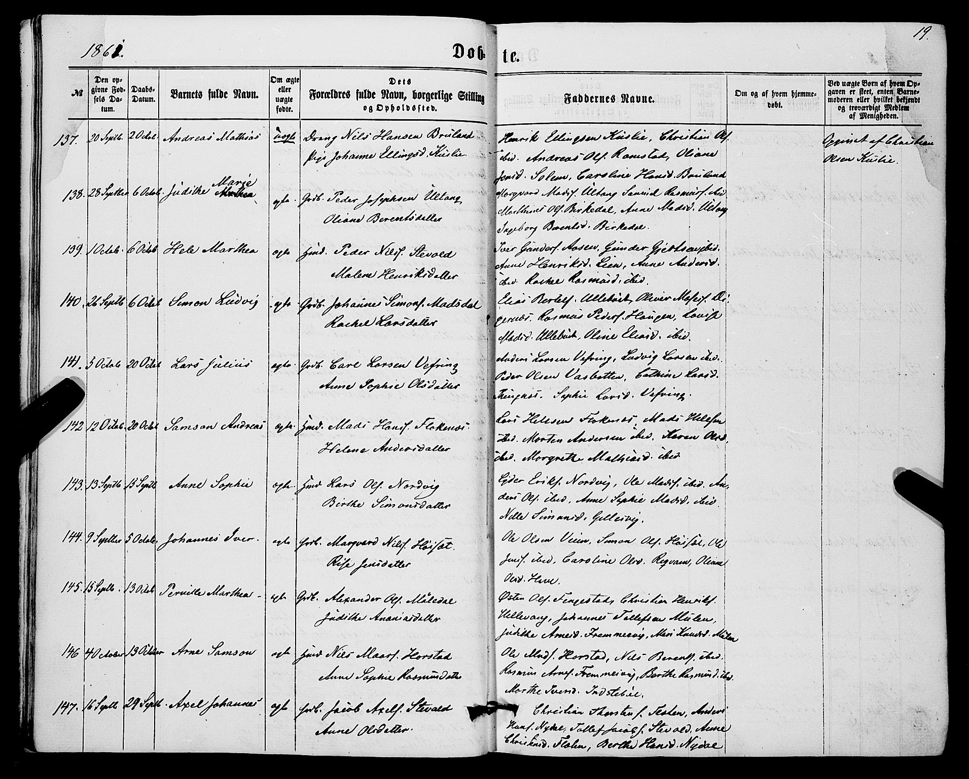 Førde sokneprestembete, AV/SAB-A-79901/H/Haa/Haaa/L0009: Parish register (official) no. A 9, 1861-1877, p. 19